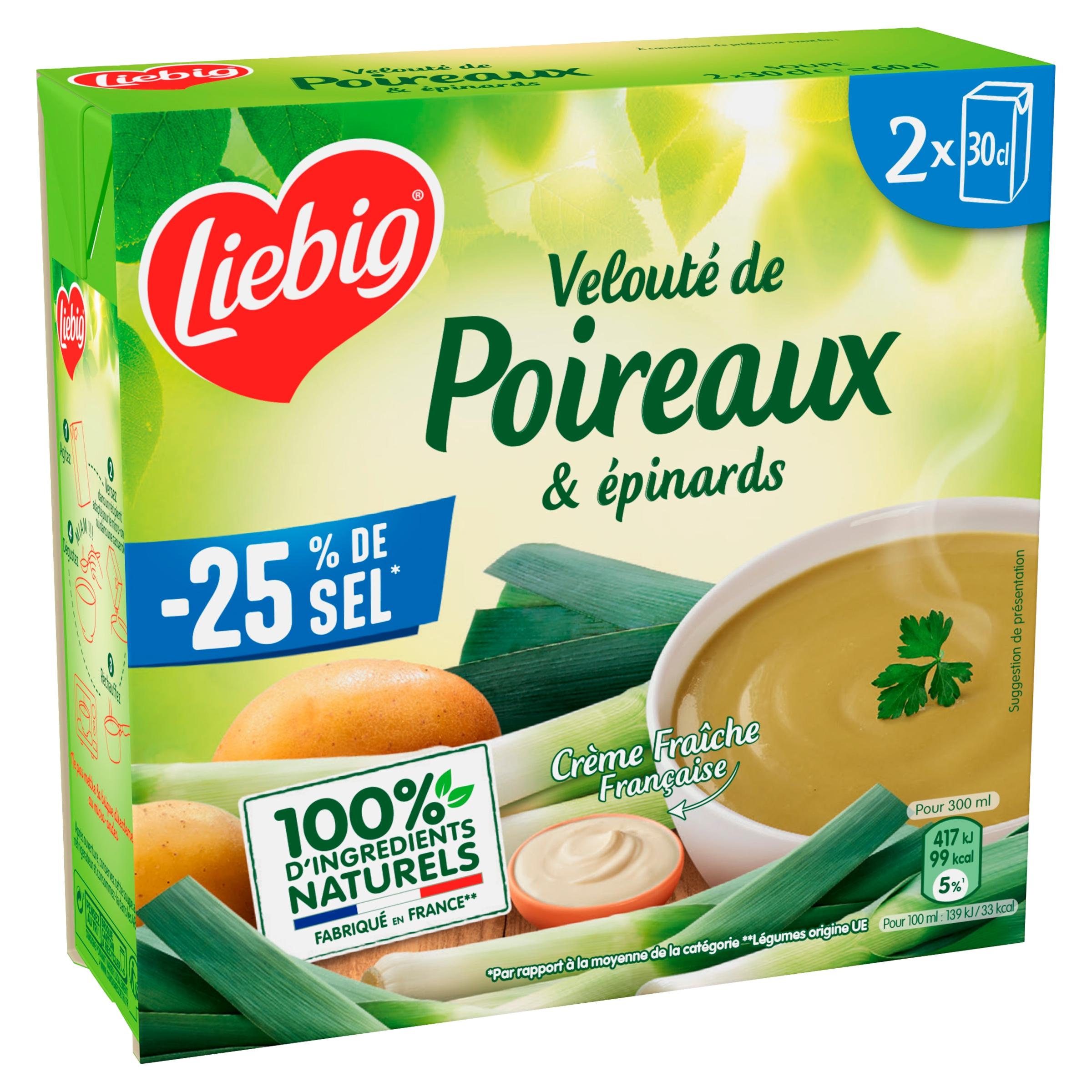 LIEBIG PurSoup' soupe veloutée liquide poireaux & épinards -25% de sel 2x1 personne 2x30cl
