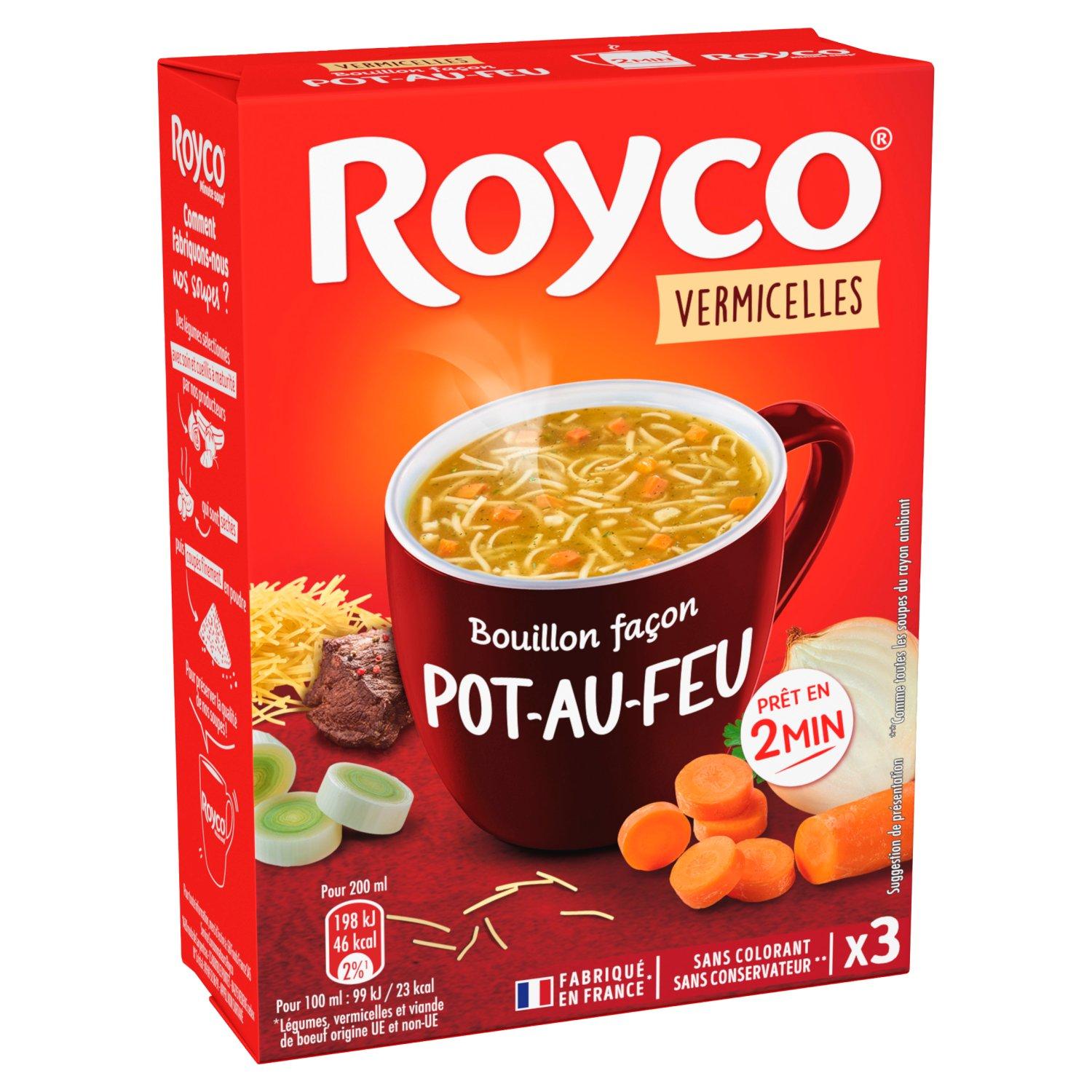 ROYCO Bouillon instantané aux vermicelles façon pot-au-feu sans conservateur 3 personnes 3x14g