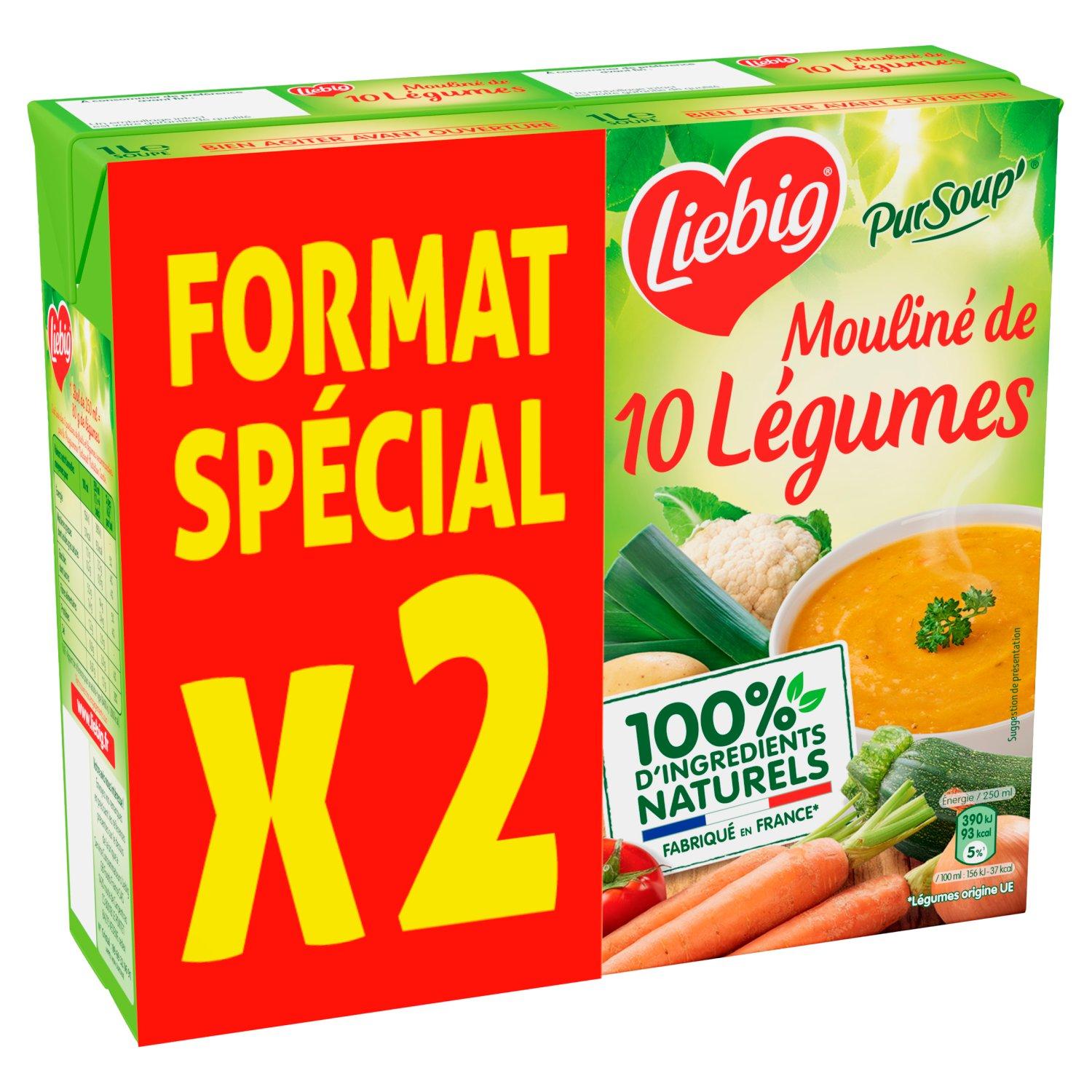 LIEBIG PurSoup' soupe moulinée liquide 10 légumes sans conservateurs 8 personnes 2x1l