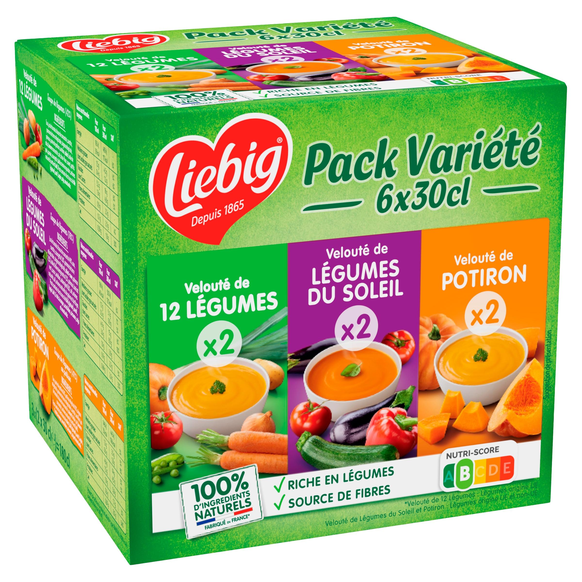 LIEBIG Soupe veloutée liquide 12 légumes légumes du soleil et potiron 6 personnes 6x30cl