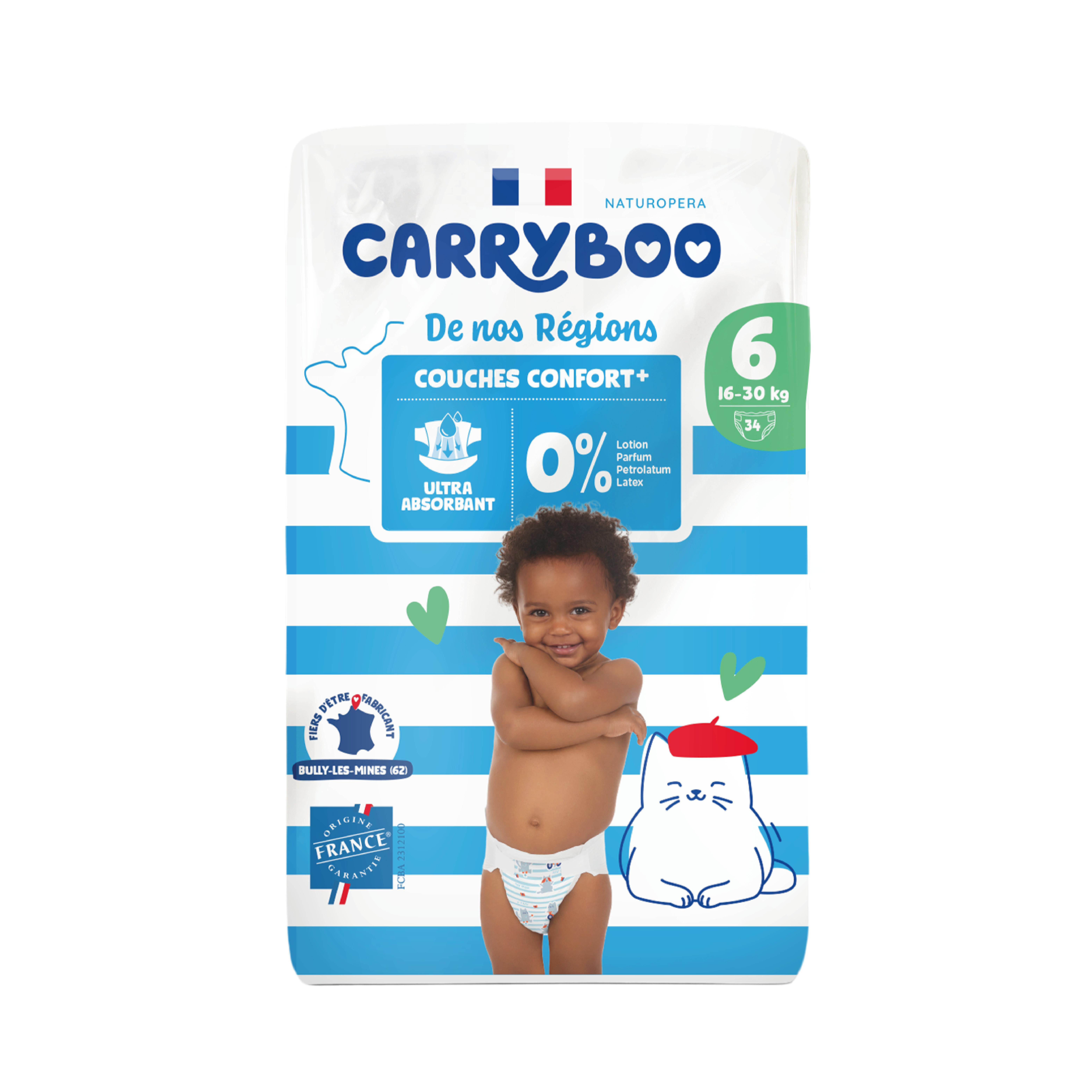 CARRYBOO De Nos Régions couches taille 6 (16-30kg) 34 couches