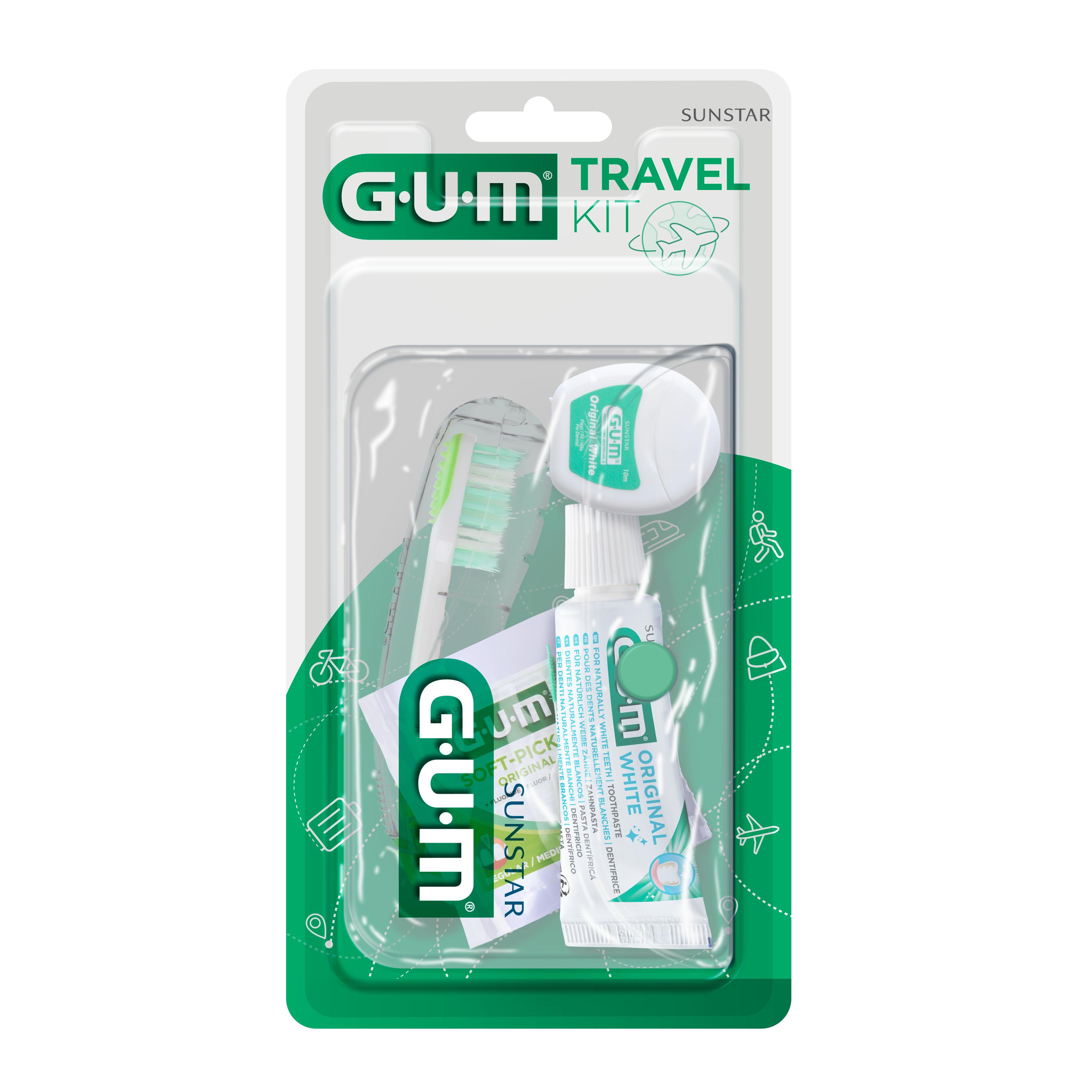 GUM Original White Brosse à dent kit voyage dentifrice et fil dentaire 1 brosse
