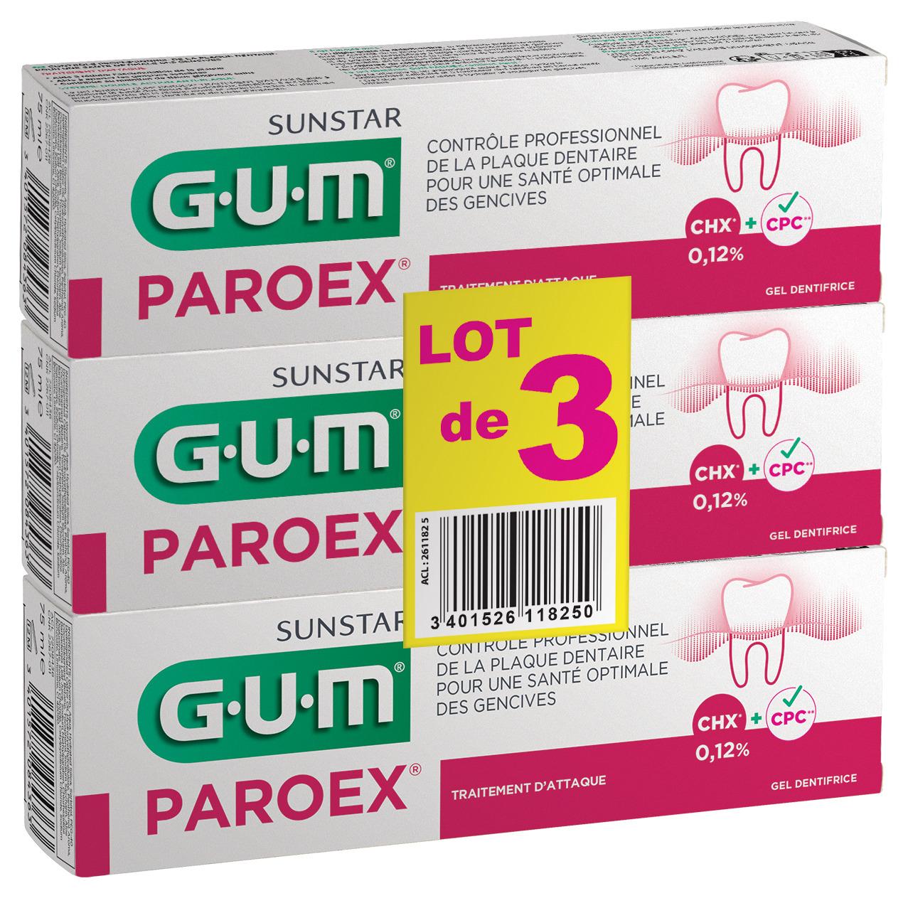 GUM Paroex Dentifrice gencives sensibles 3x75ml