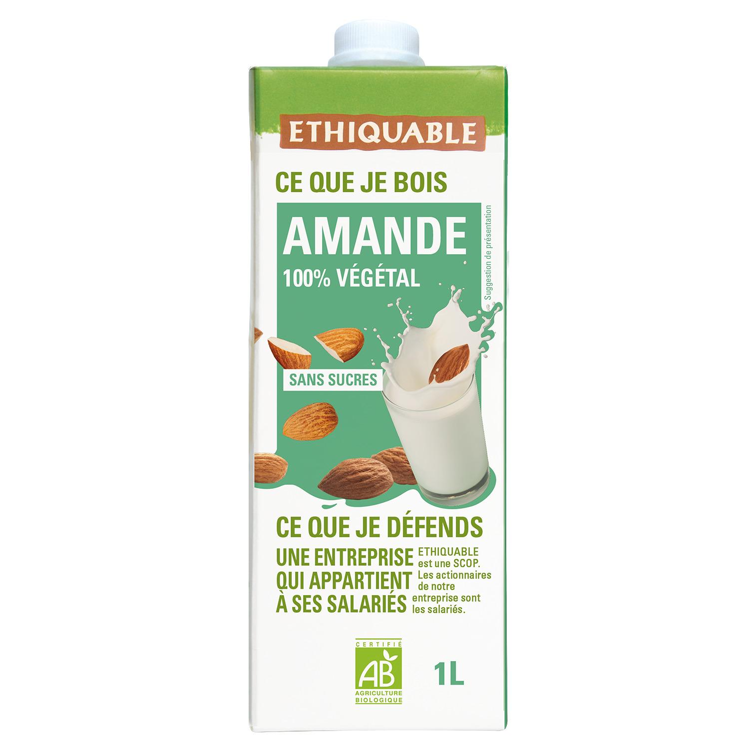 ETHIQUABLE Boisson végétale à l'amande sans sucres bio 1l