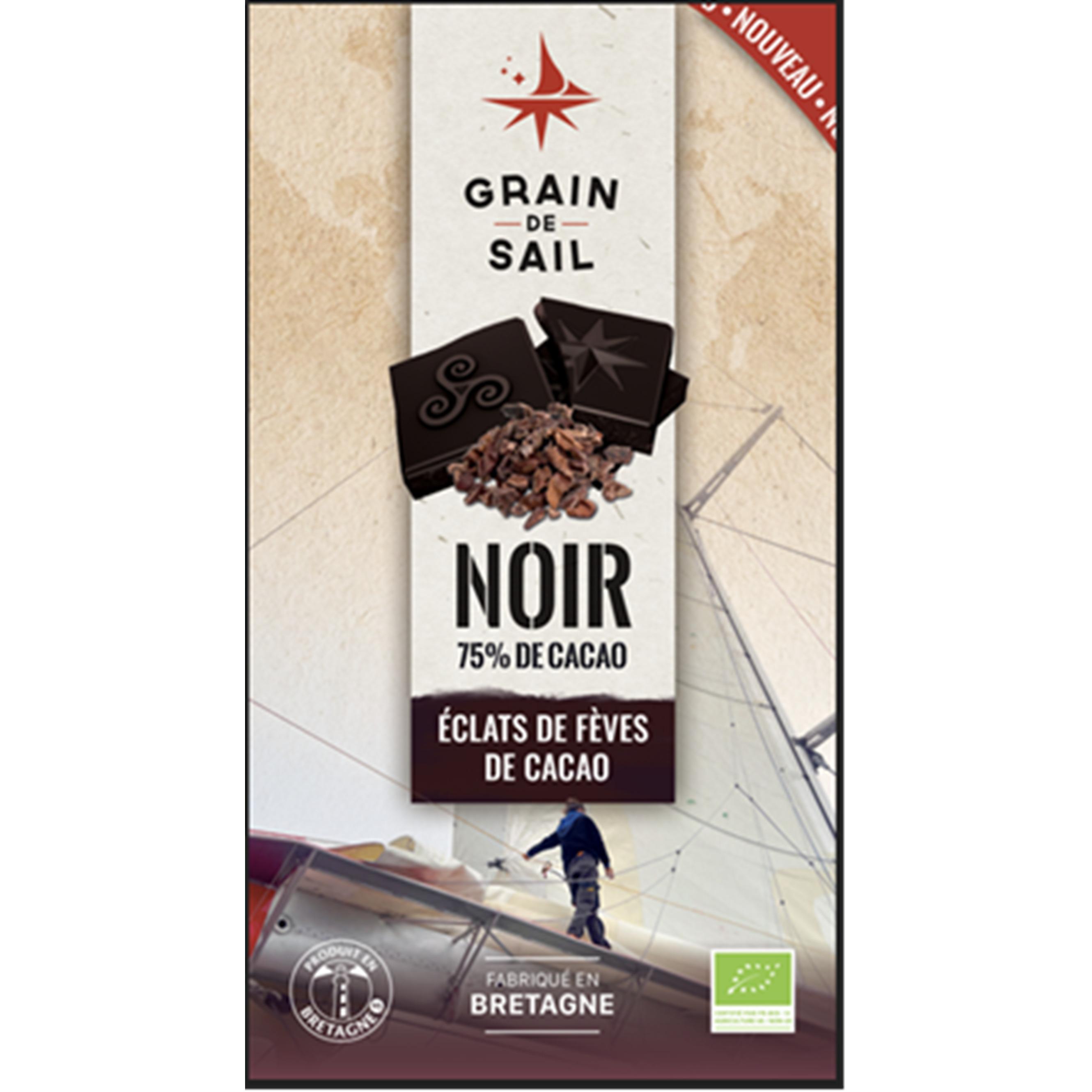 GRAIN DE SAIL Tablette de chocolat noir 75% éclats de fèves de cacao bio 100g