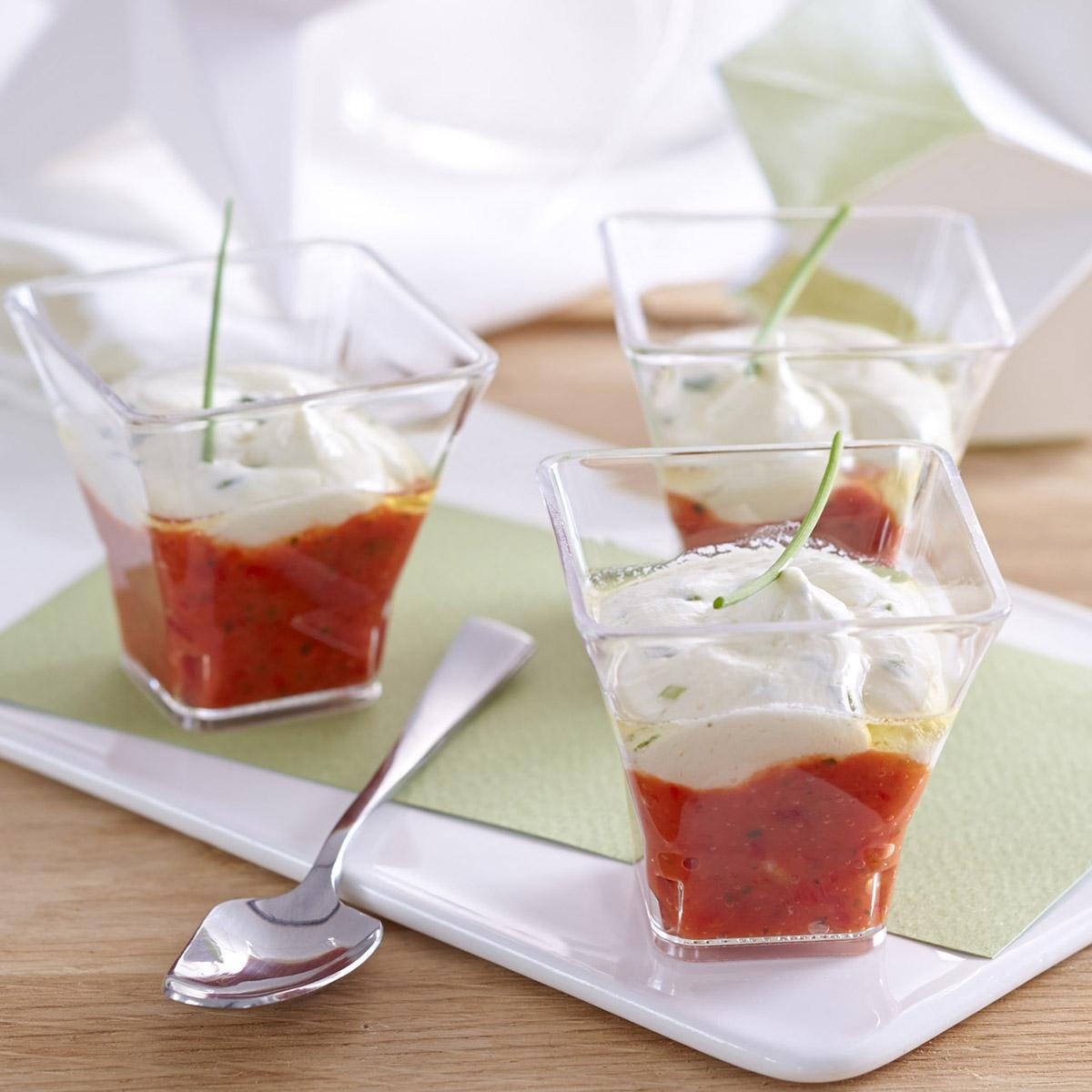 SERVICE TRAITEUR Verrines chèvre et gaspacho de légumes basilic ciboulette 6 pièces 270g