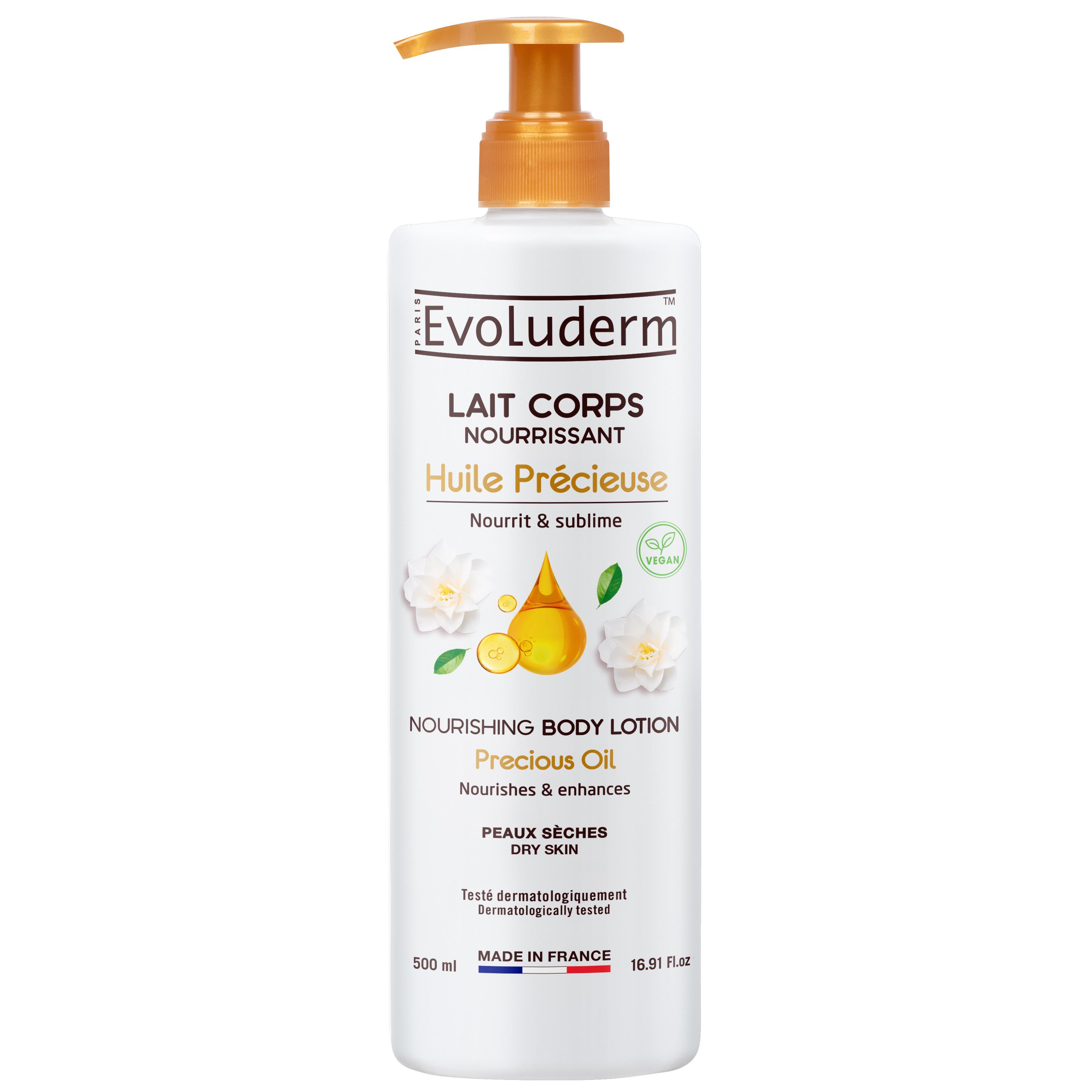 EVOLUDERM Lait corps nourrissant huile précieuse peaux sèches 500ml