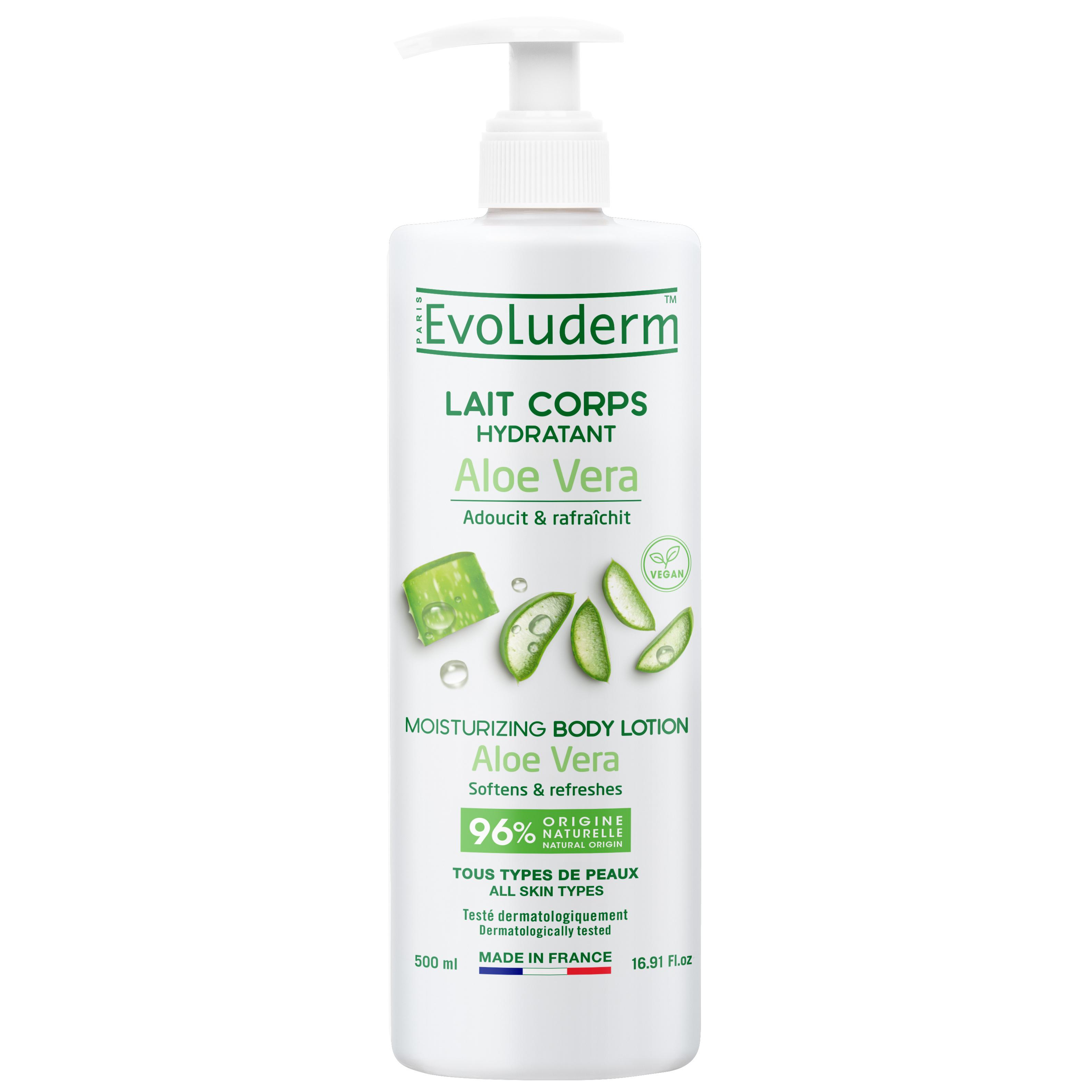 EVOLUDERM Lait corps hydratant aloé véra tous types de peaux 500ml