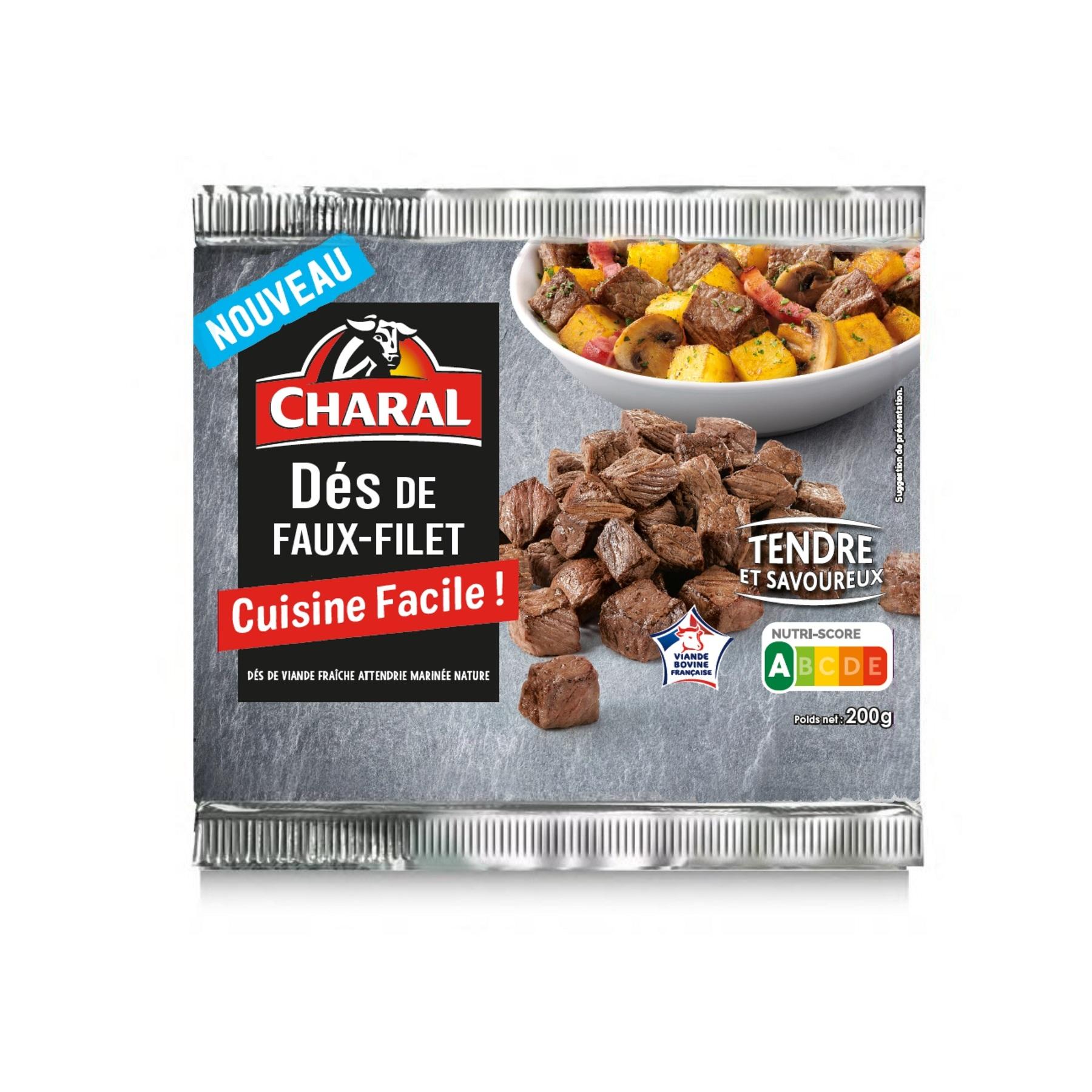 CHARAL Dés de faux-filet de boeuf viande attendrie marinée 1 pièce 200g