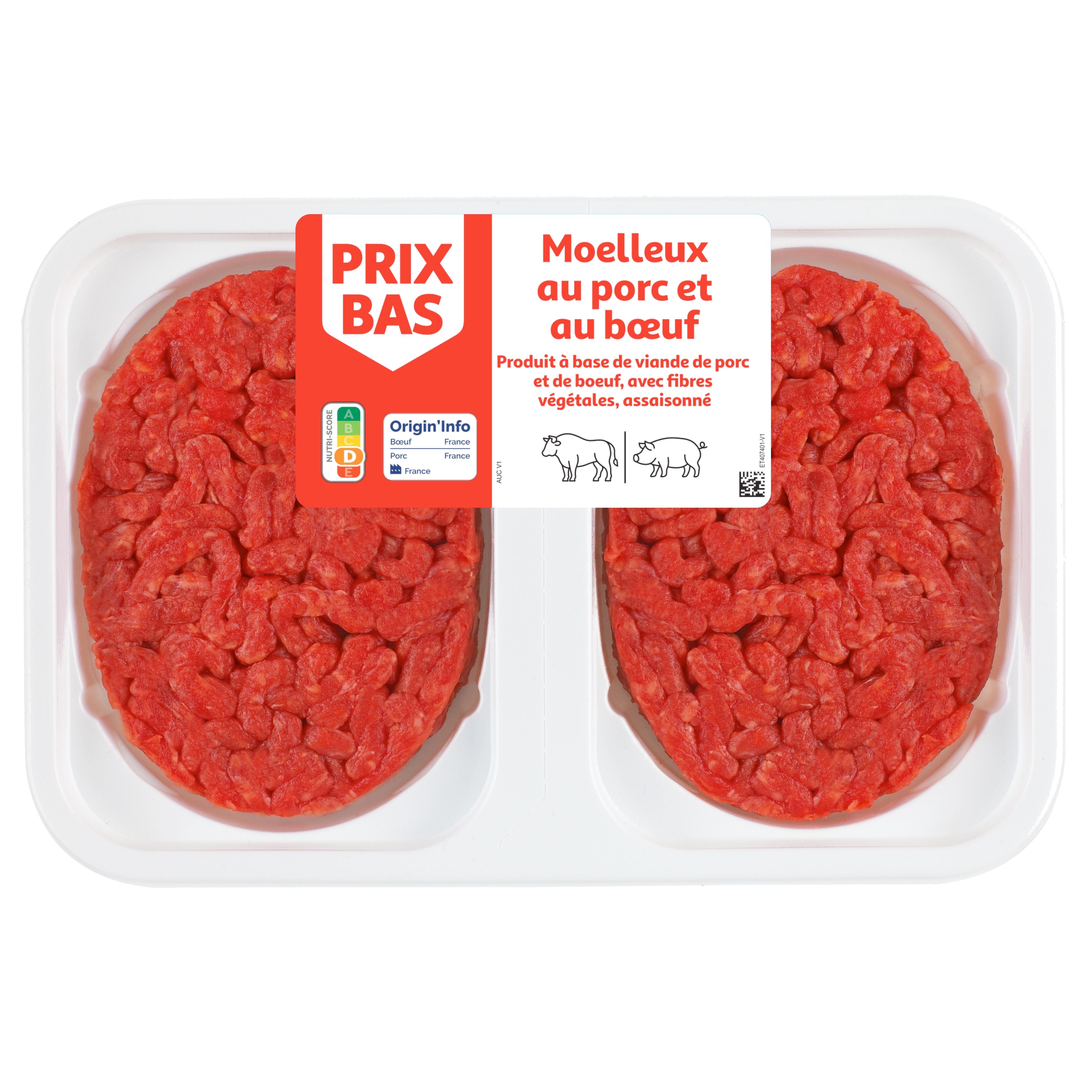PREMIER PRIX Haché de porc et de boeuf 20%mg 2 pièces 2x100g