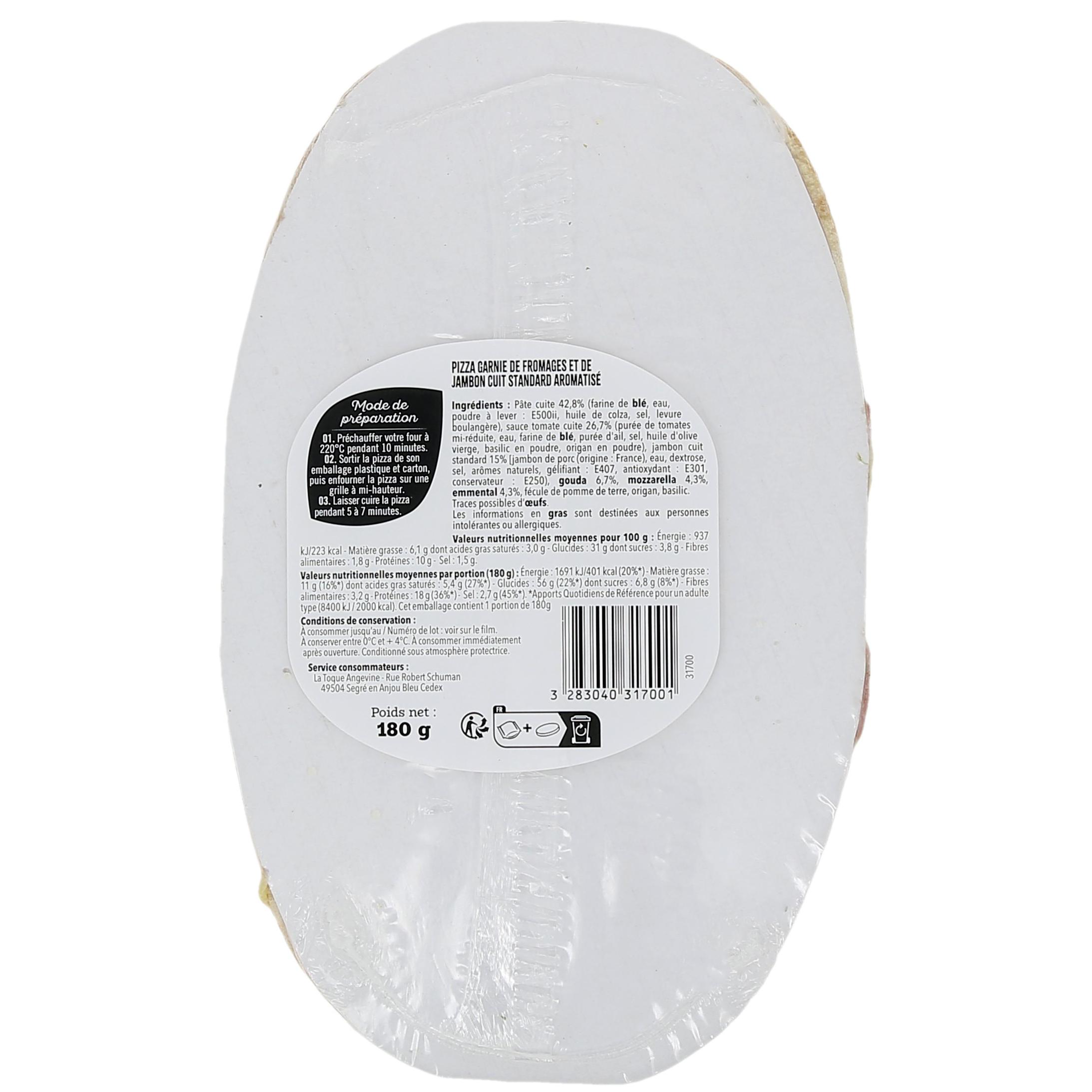 Voir la diapositive 2 : LA TOQUE ANGEVINE Mini pizza jambon fromage 180g