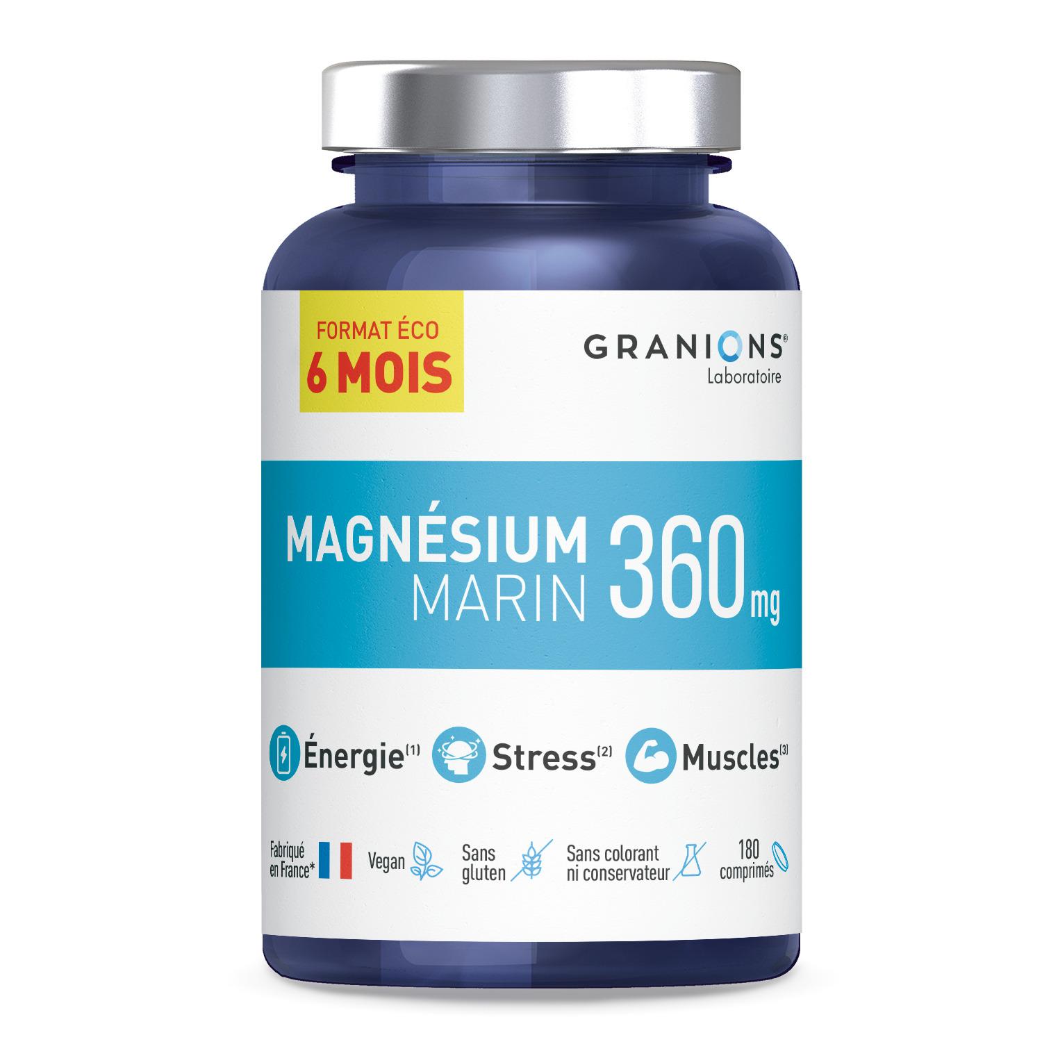 GRANIONS Magnésium marin 360 mg réduit la fatigue 6 mois 180 pièces