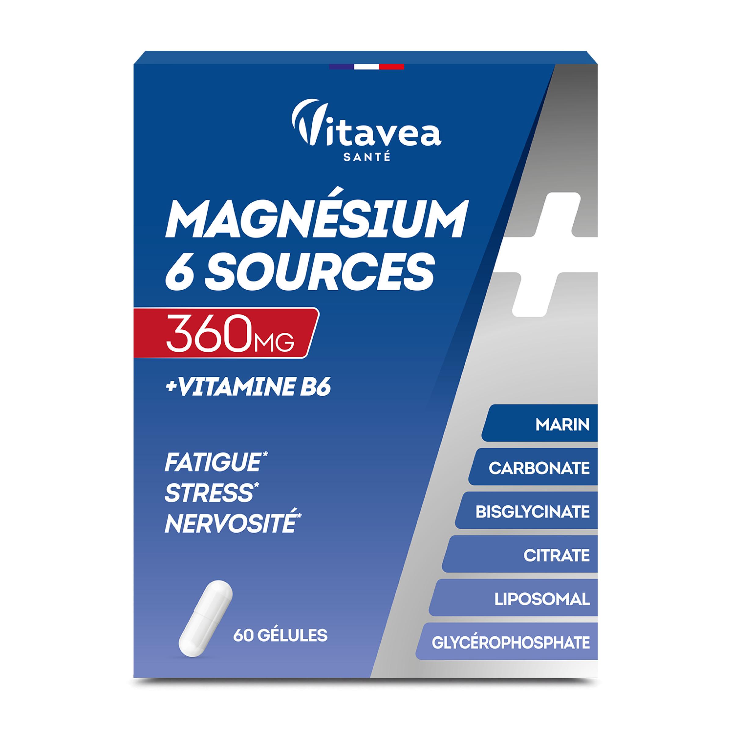 VITAVEA Complément alimentaire magnésium 6 sources 60 pièces