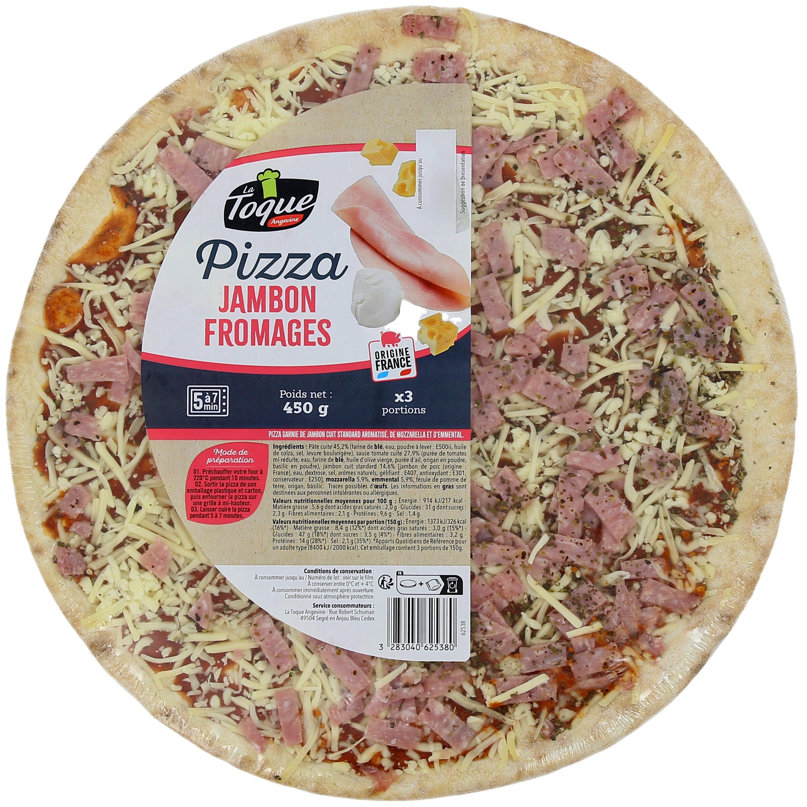 LA TOQUE ANGEVINE Pizza jambon fromage 3 parts 450g