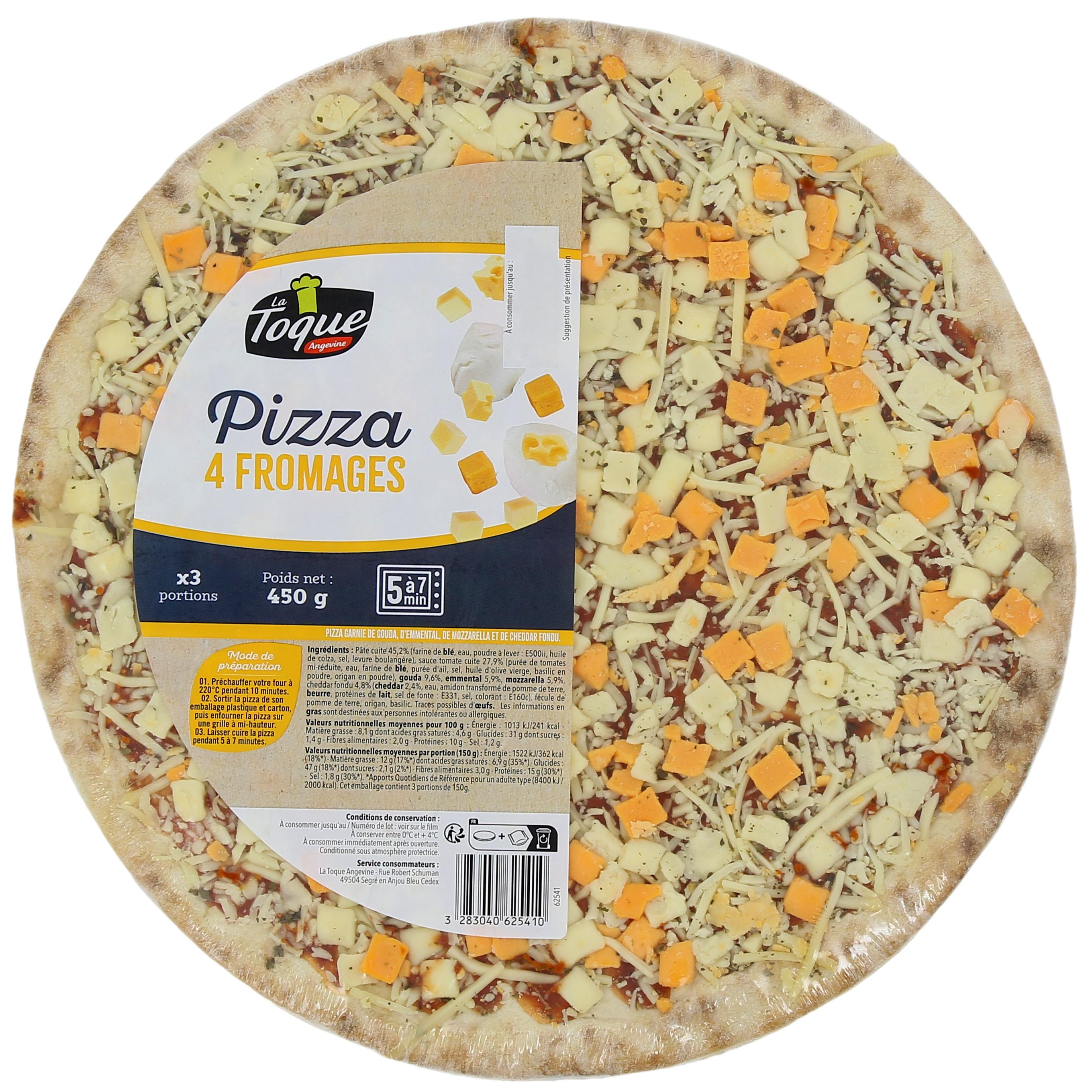 LA TOQUE ANGEVINE Pizza aux 3 fromages 3 parts 450g