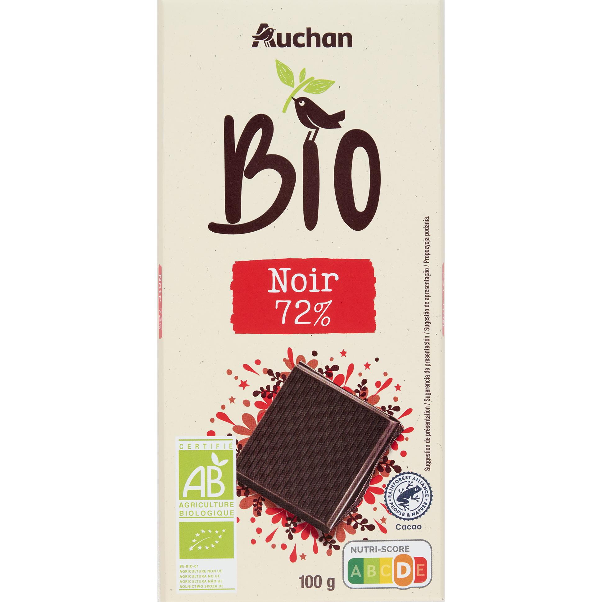 AUCHAN BIO Tablette de chocolat noir 72% 100g