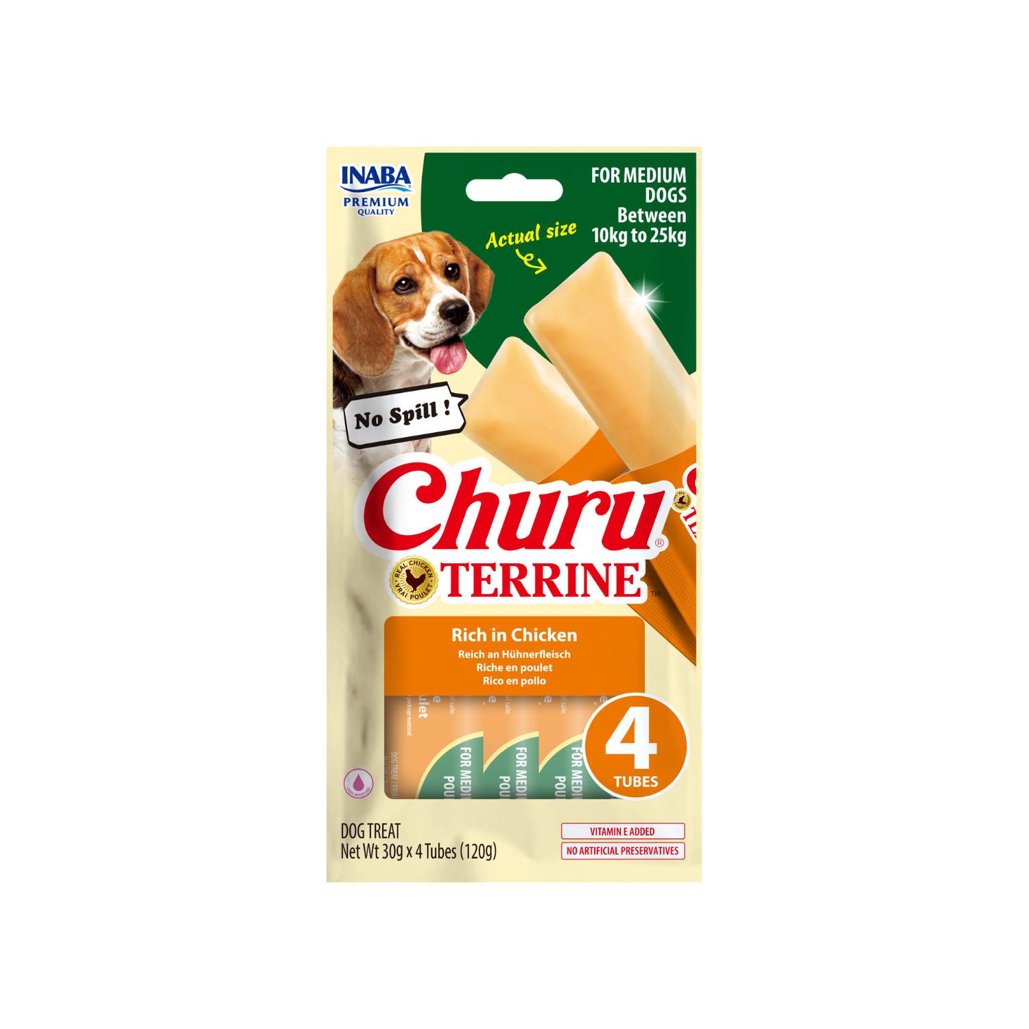 CHURU Terrine Friandises en stick au poulet pour chien moyen 4 sticks 120g