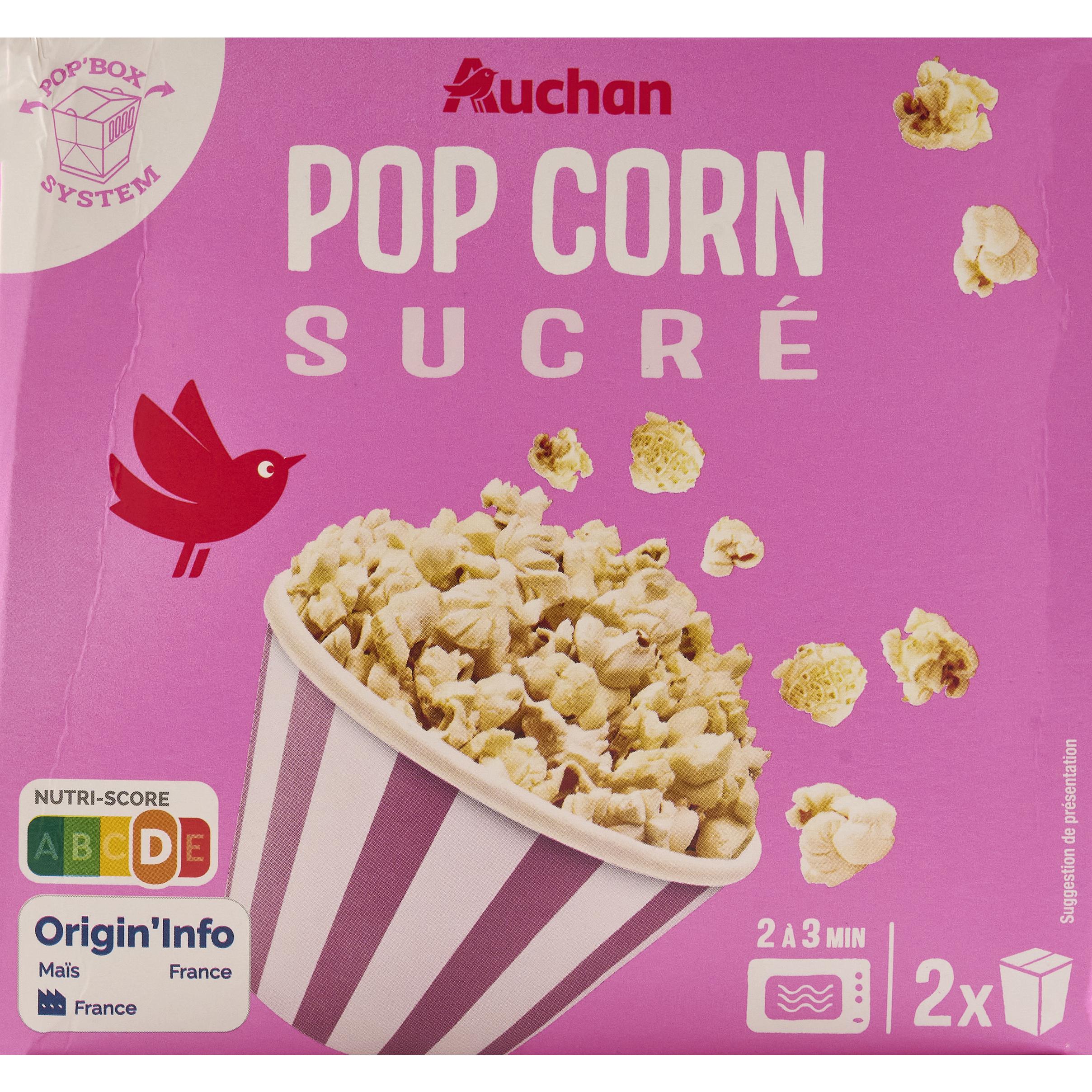 AUCHAN Pop-corn sucré box 2 sachets 2x90g