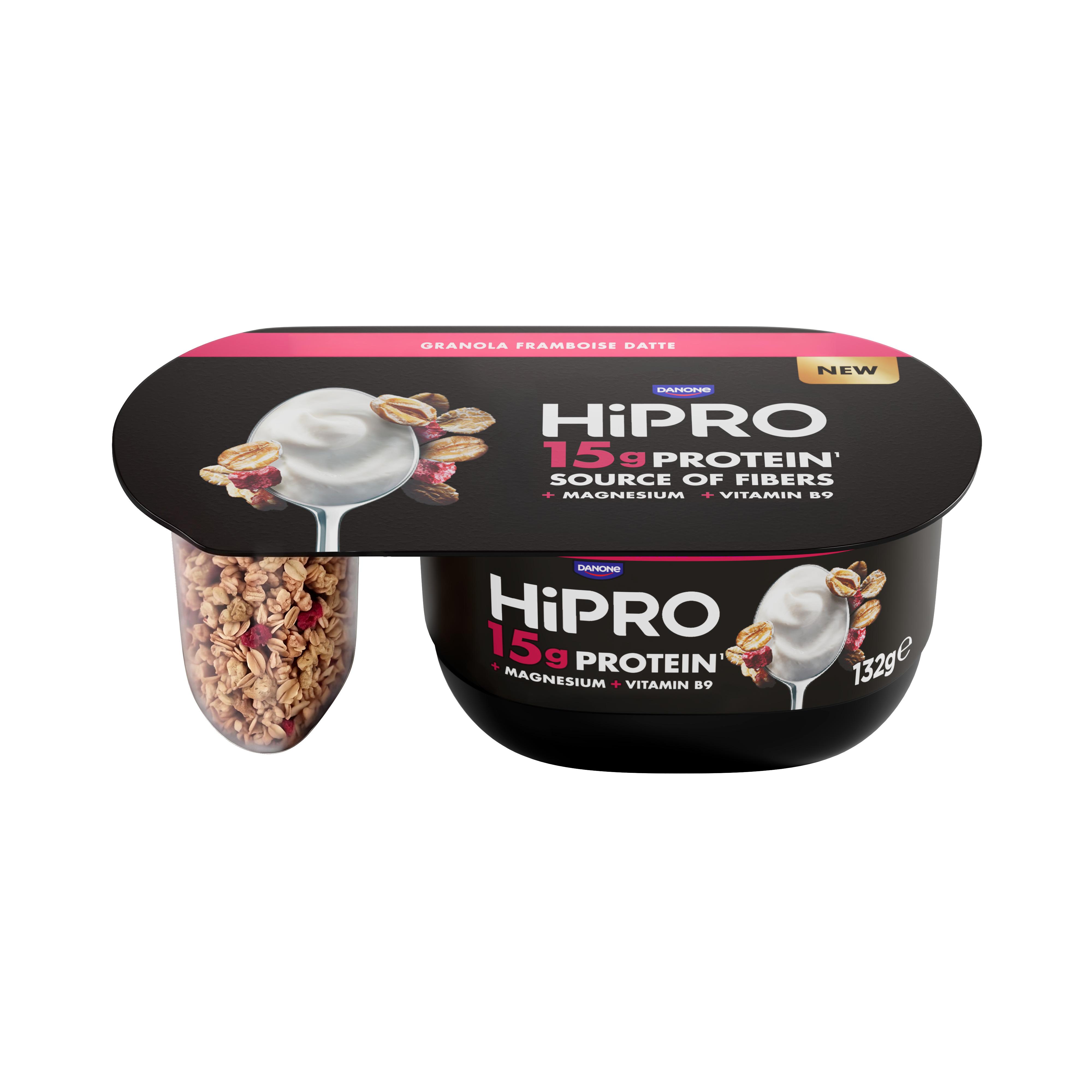 HIPRO Spécialité laitière protéinée framboise-datte et granola 132g