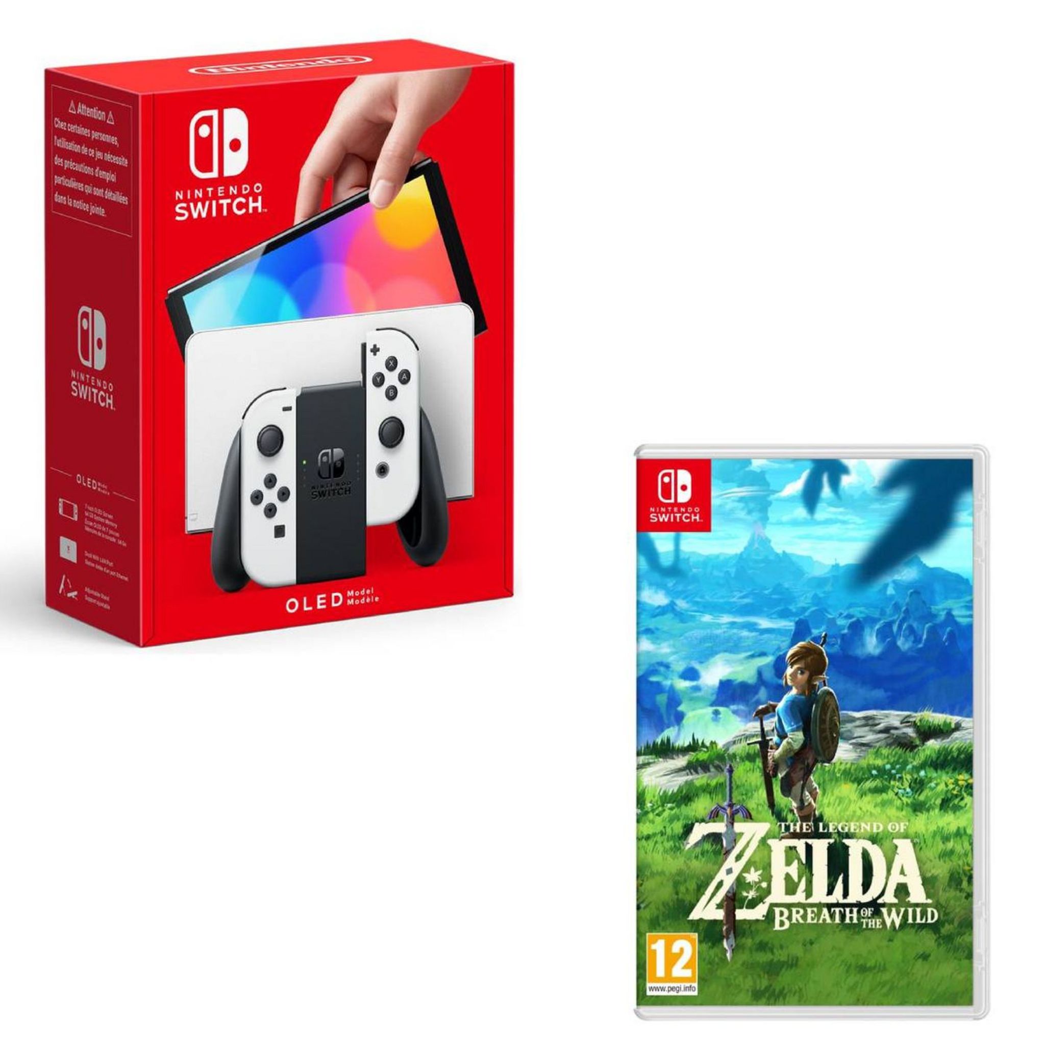 Console Nintendo Switch Oled Manettes Joy-Con Blanches + The Legend of Zelda : Breath of The Wild