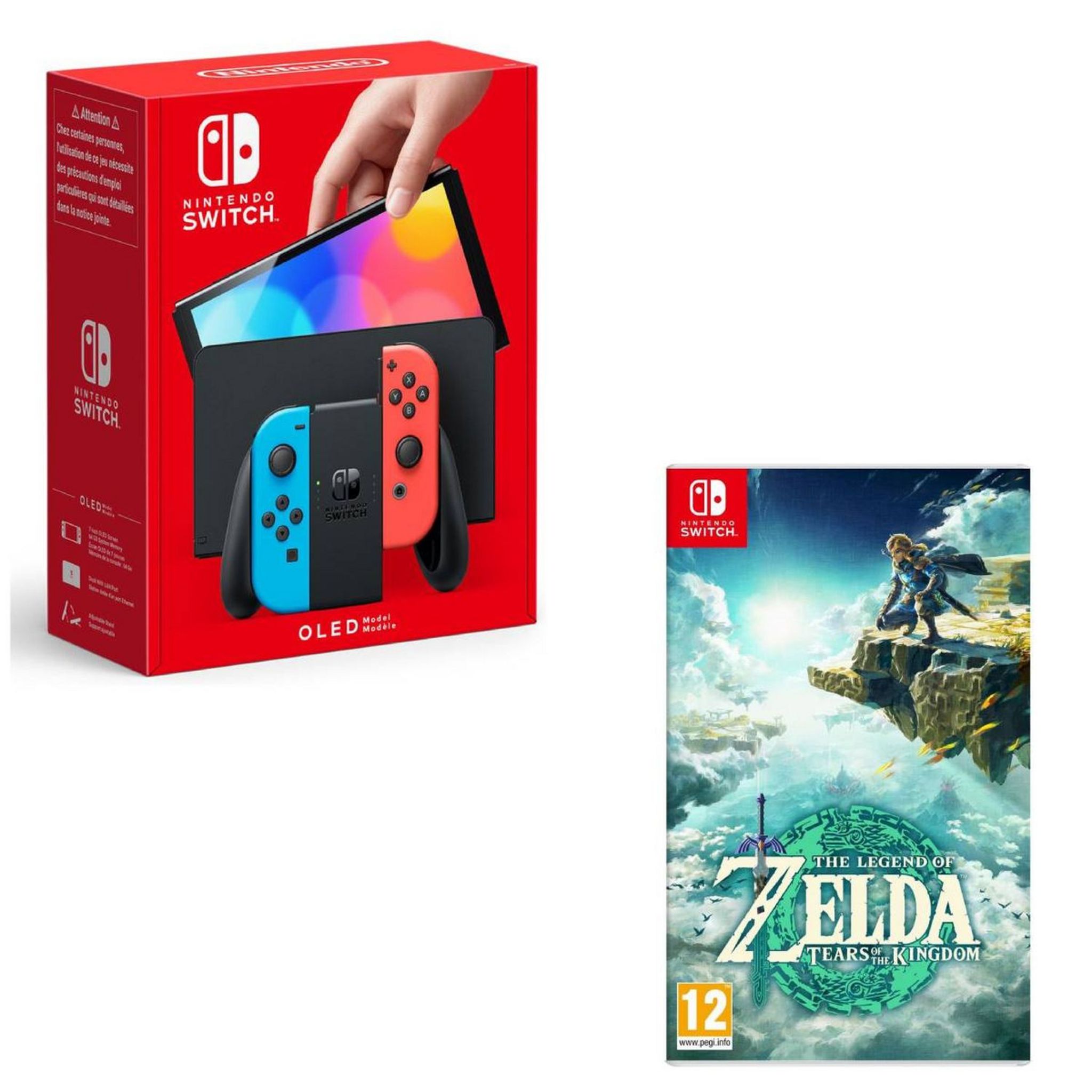 Console Nintendo Switch Oled Manettes Joy-Con Bleu/Rouge + The Legend of Zelda : Tears of The Kingdom