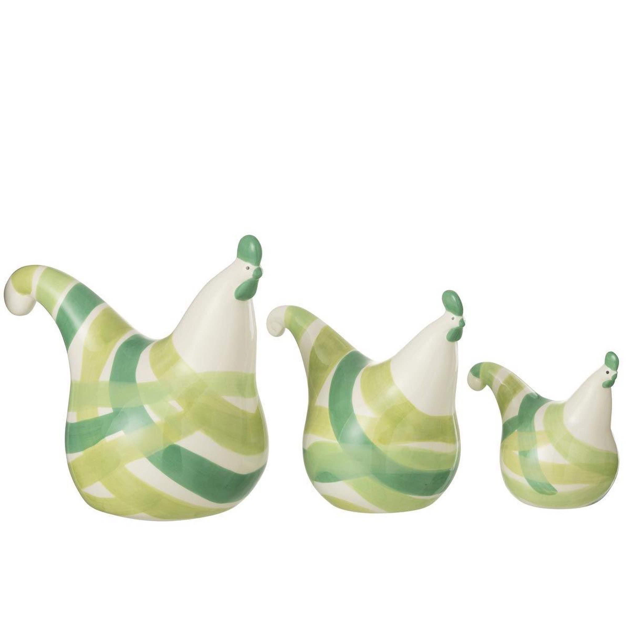 Voir la diapositive 2 : J-LINE Lot de 3 statuettes coqs  lignes  25cm vert