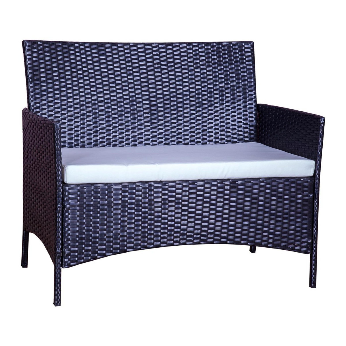 CONCEPT USINE Salon de jardin 4 places en résine tressée Noir et blanc MYKONOS