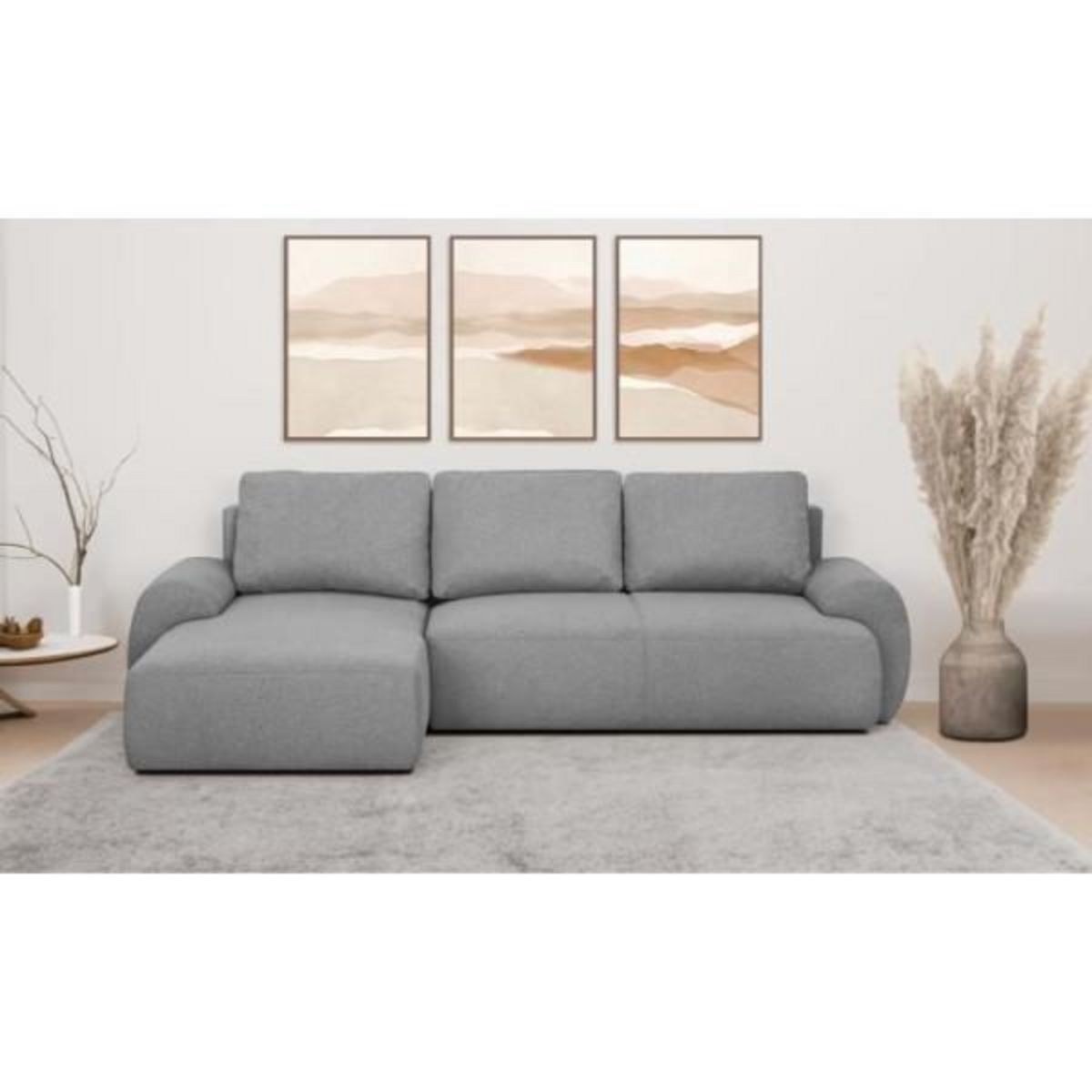 MARKET24 Canapé d'angle gauche convertible MILO 4/5 places - Tissu gris - Coffre de rangement - L 264 x H 84 x P 99/145 cm
