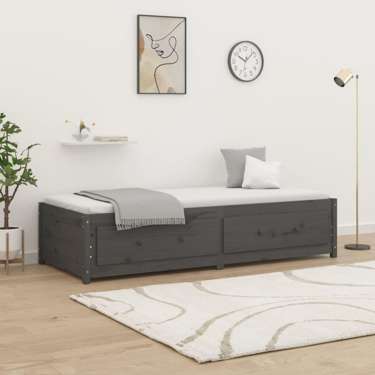 VIDAXL Lit de jour sans matelas gris 90x200 cm bois de pin massif