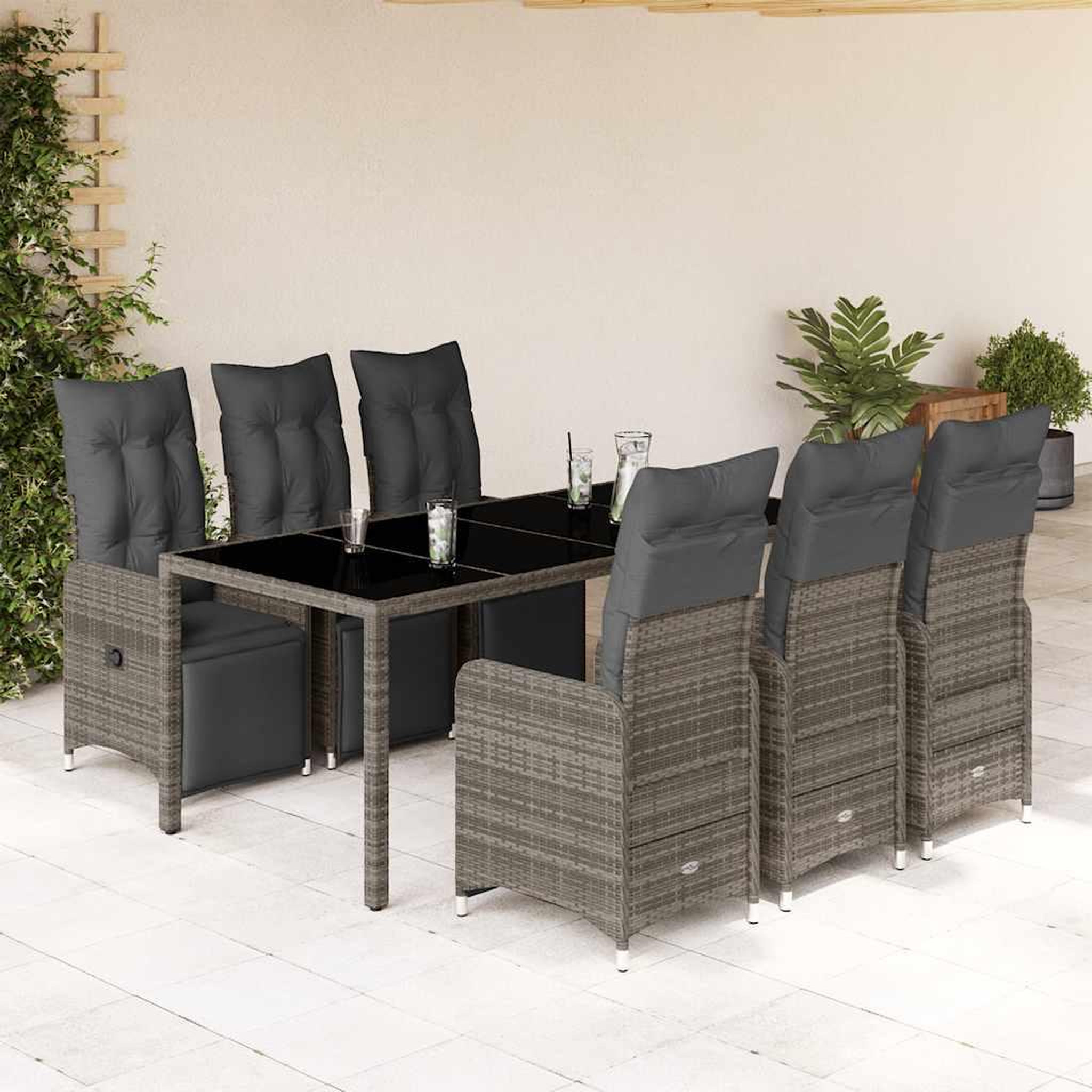 VIDAXL Ensemble de bistro de jardin 7 pcs coussins gris poly rotin