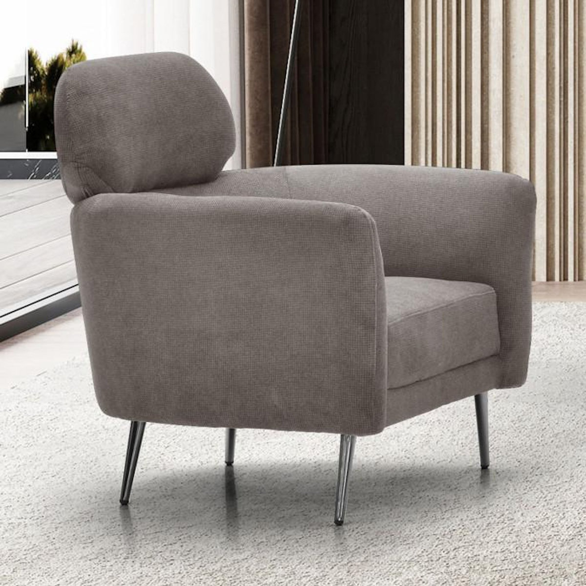 Paris Prix Fauteuil Design en Tissu  Harison  86cm Gris Taupe