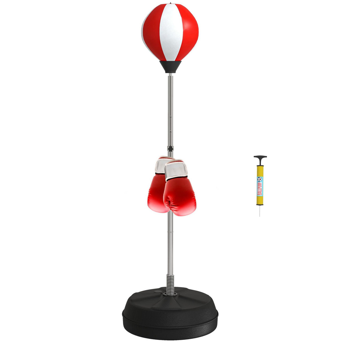 HOMCOM Punching ball sur pied réglable en hauteur 126-144 cm avec gants, pompe et base de lestage rouge blanc
