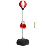 HOMCOM Punching ball sur pied réglable en hauteur 126-144 cm avec gants, pompe et base de lestage rouge blanc