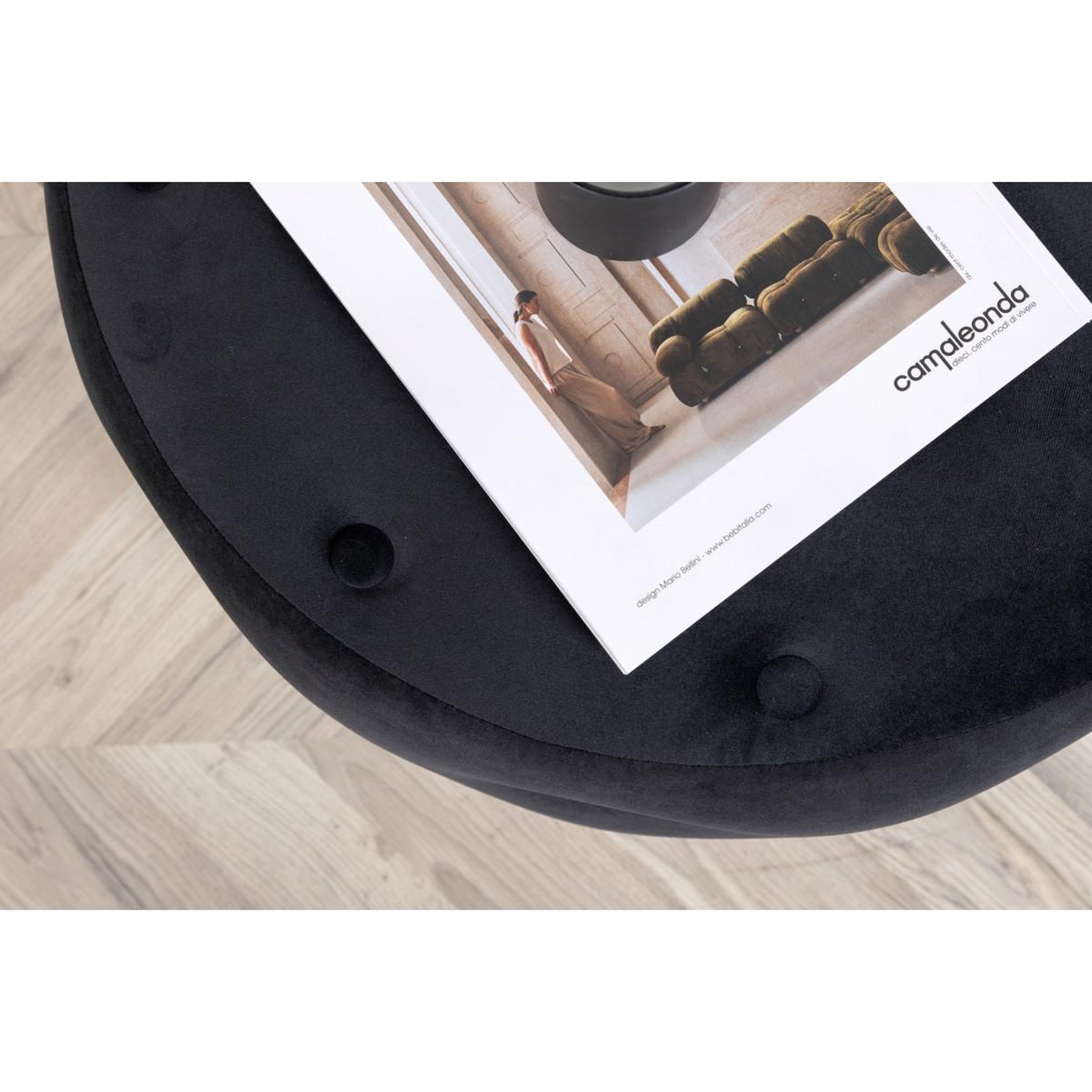Voir la diapositive 5 : Paris Prix Pouf capitonné en velours  benjamin  55cm noir