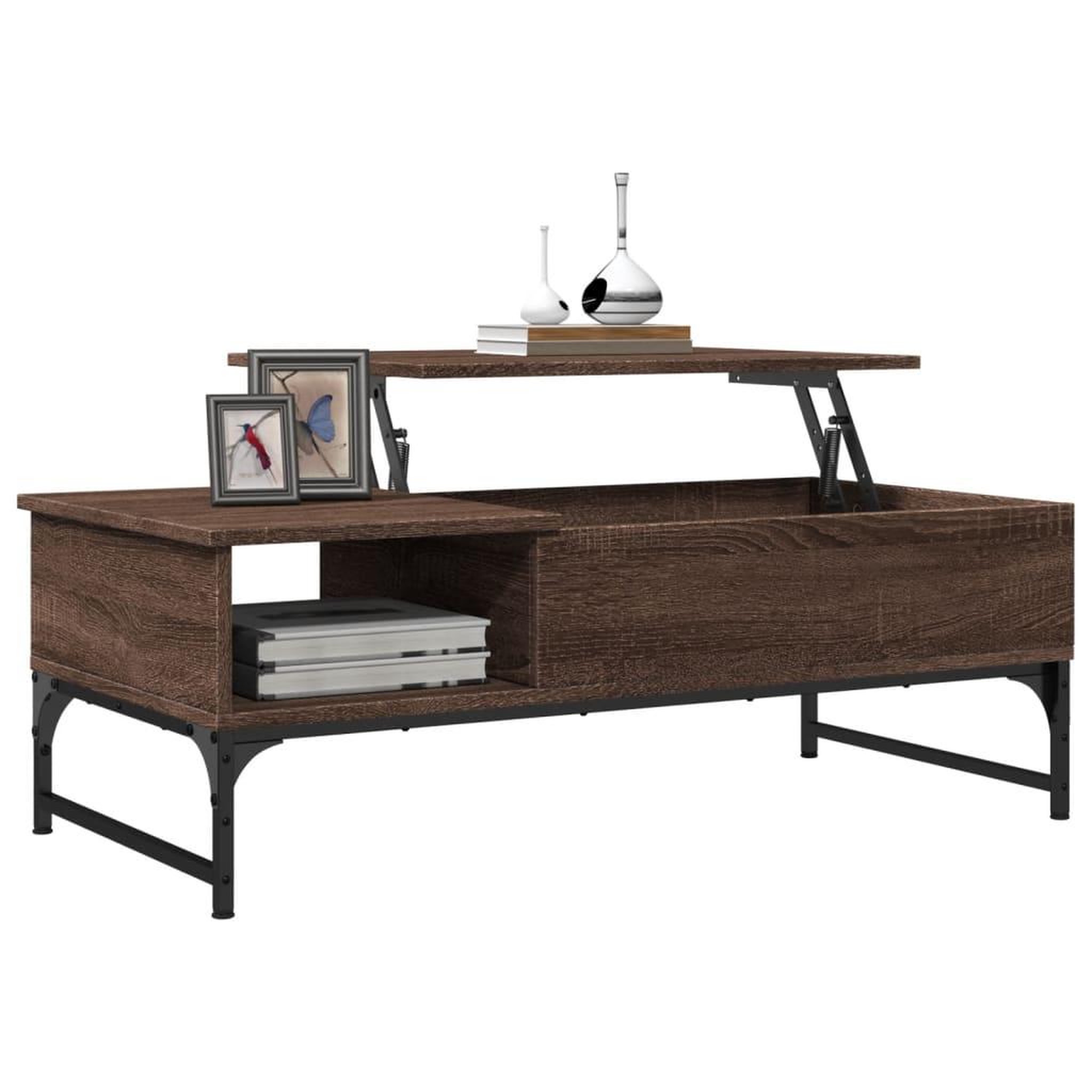 Voir la diapositive 4 : VIDAXL Table basse chene marron 100x50x35cm bois d'ingenierie et metal