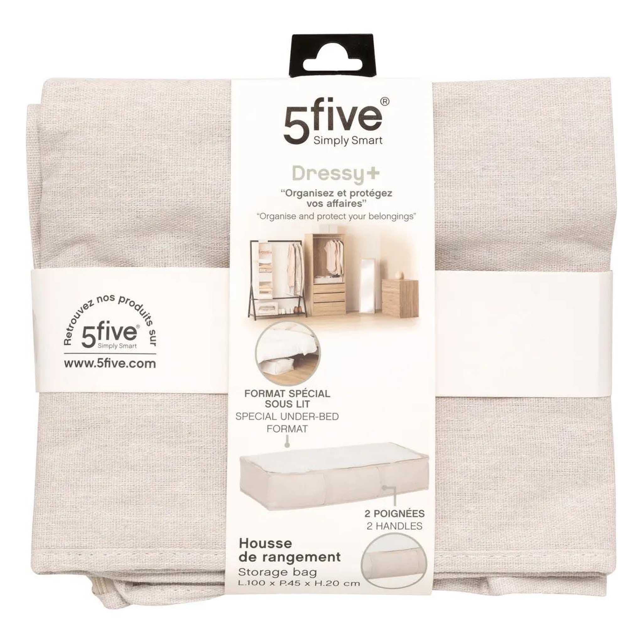 Voir la diapositive 3 : FIVE Housse de rangement dessous de lit  dressy  100cm beige