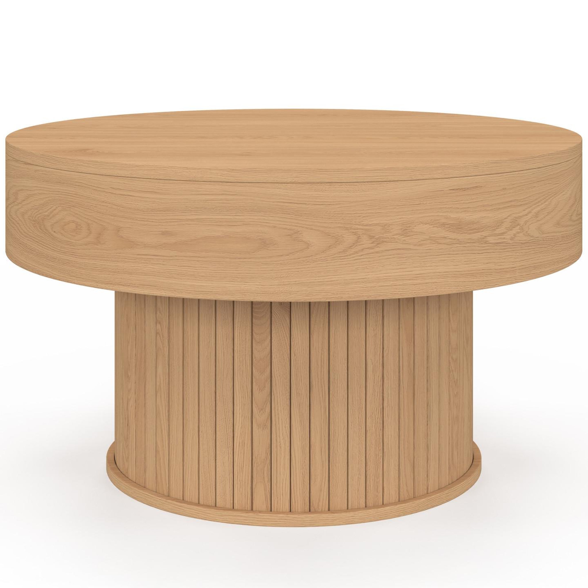 Voir la diapositive 3 : ID MARKET Table basse plateau relevable ronde juliette 70 cm lattes tasseau bois coloris chêne