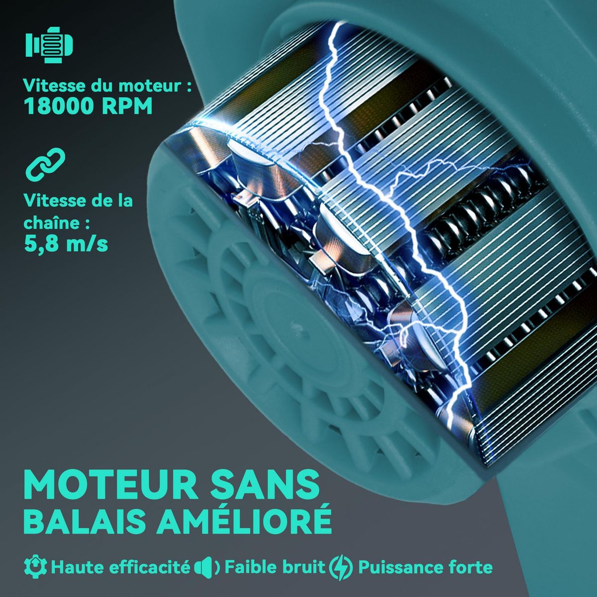 OUTSUNNY Mini tronçonneuse sans fil 580W - scie d'élagage électrique portable 18V 8 pouces - kit complet bleu