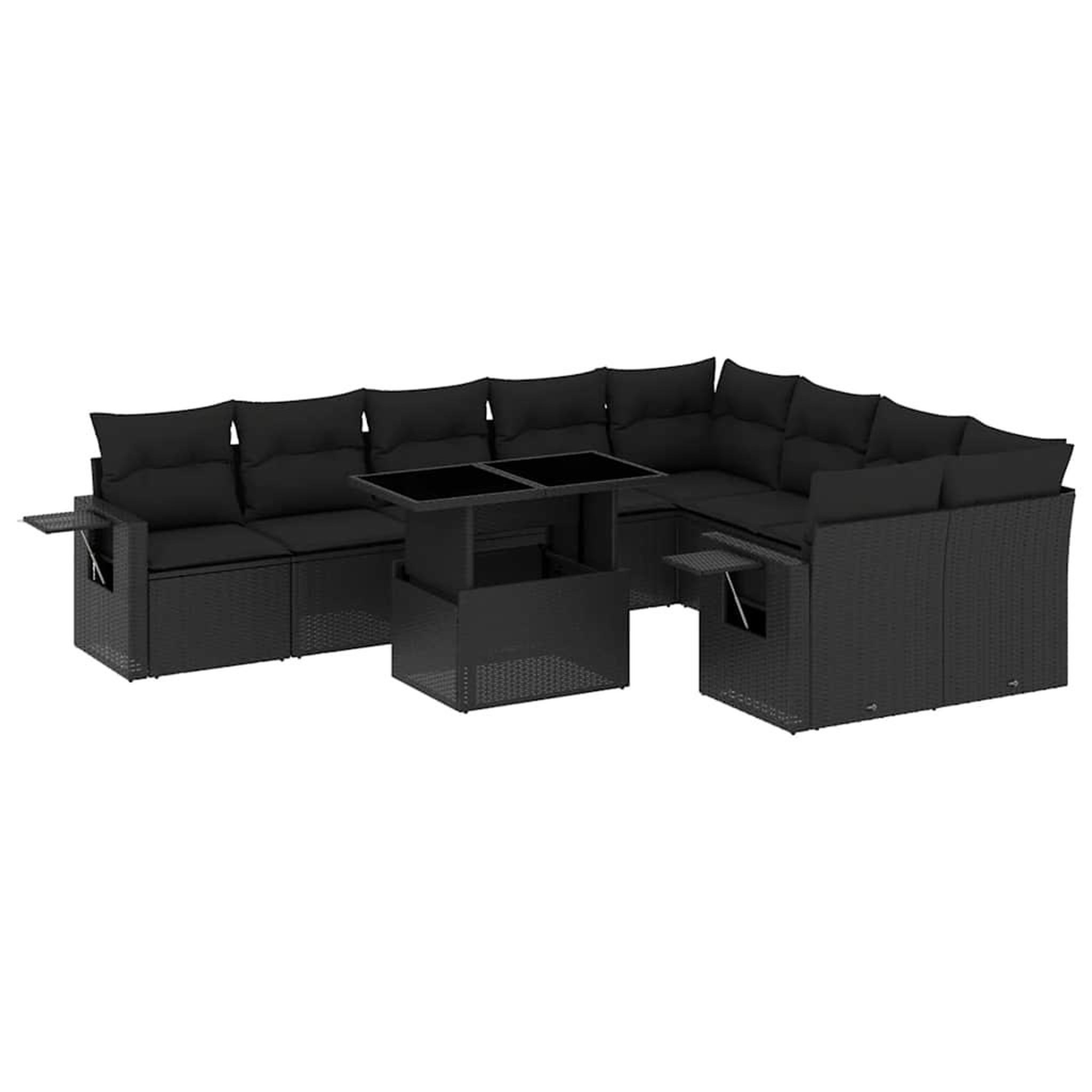 Voir la diapositive 2 : VIDAXL Salon de jardin 10 pcs avec coussins noir resine tressee