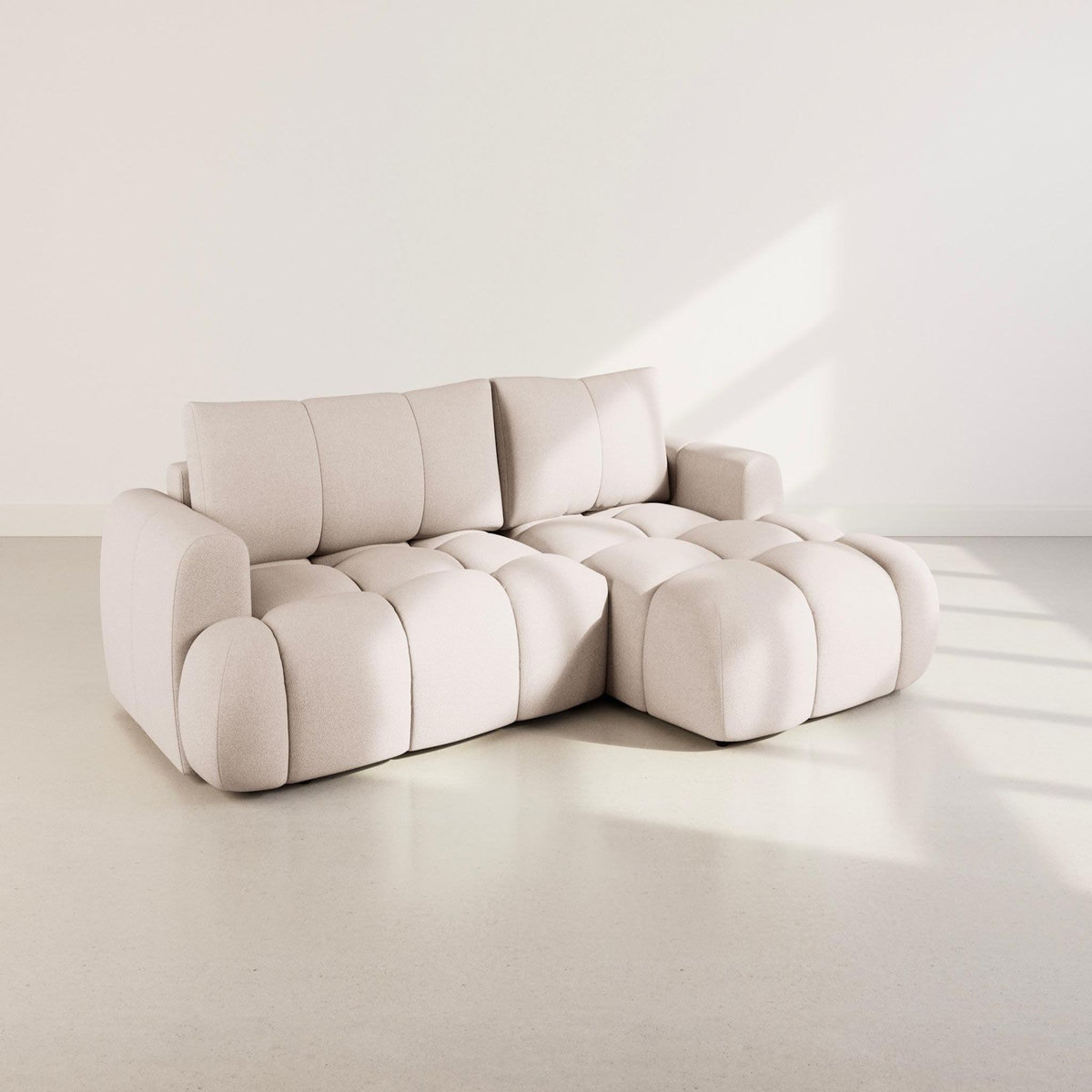 BEST MOBILIER Yulin - canapé d'angle droit 4 places convertible avec coffre en tissu bouclette