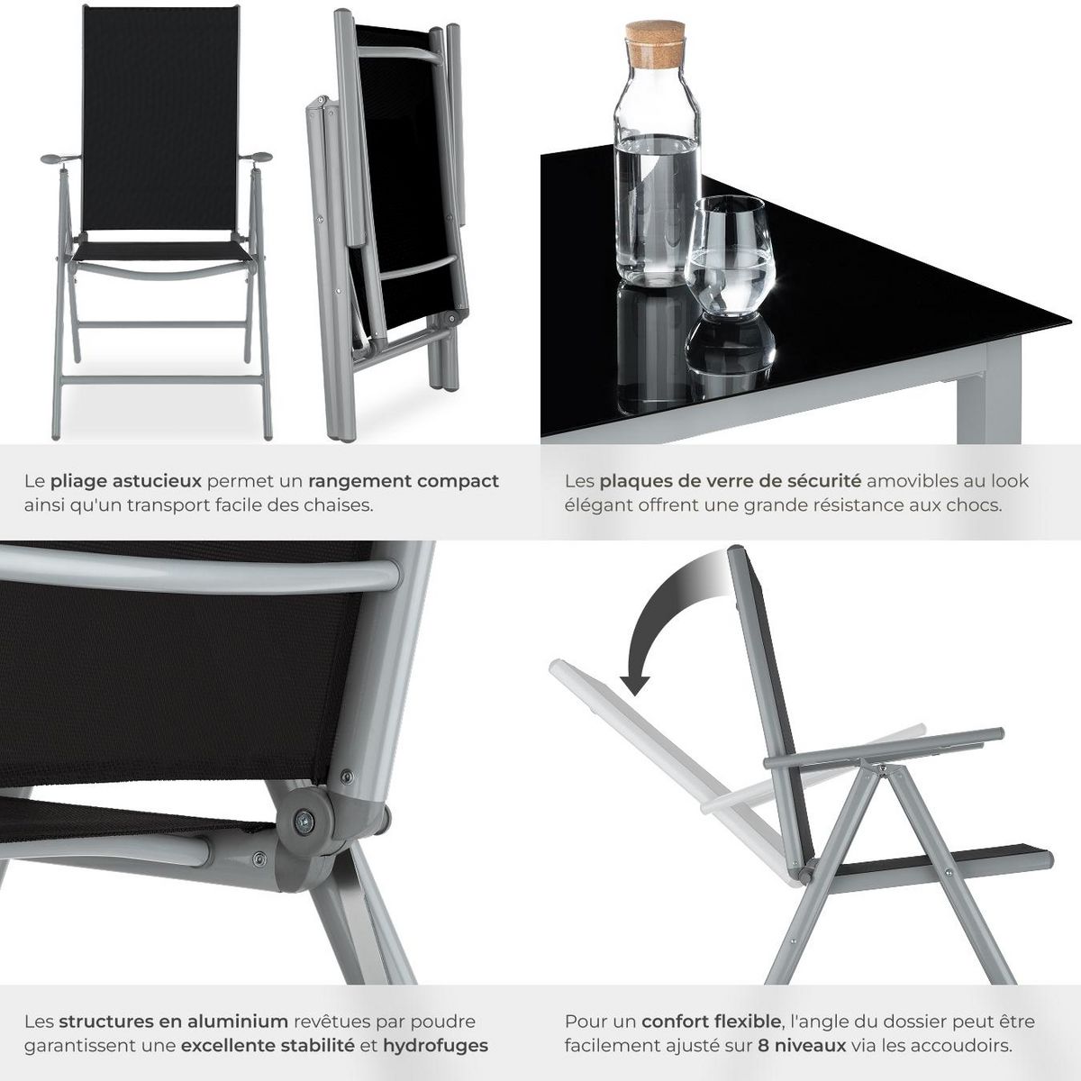tectake Salon de jardin avec cadre en aluminium pour 8 personnes argent
