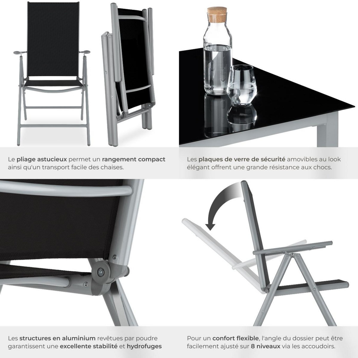 tectake Salon de jardin avec cadre en aluminium pour 8 personnes argent