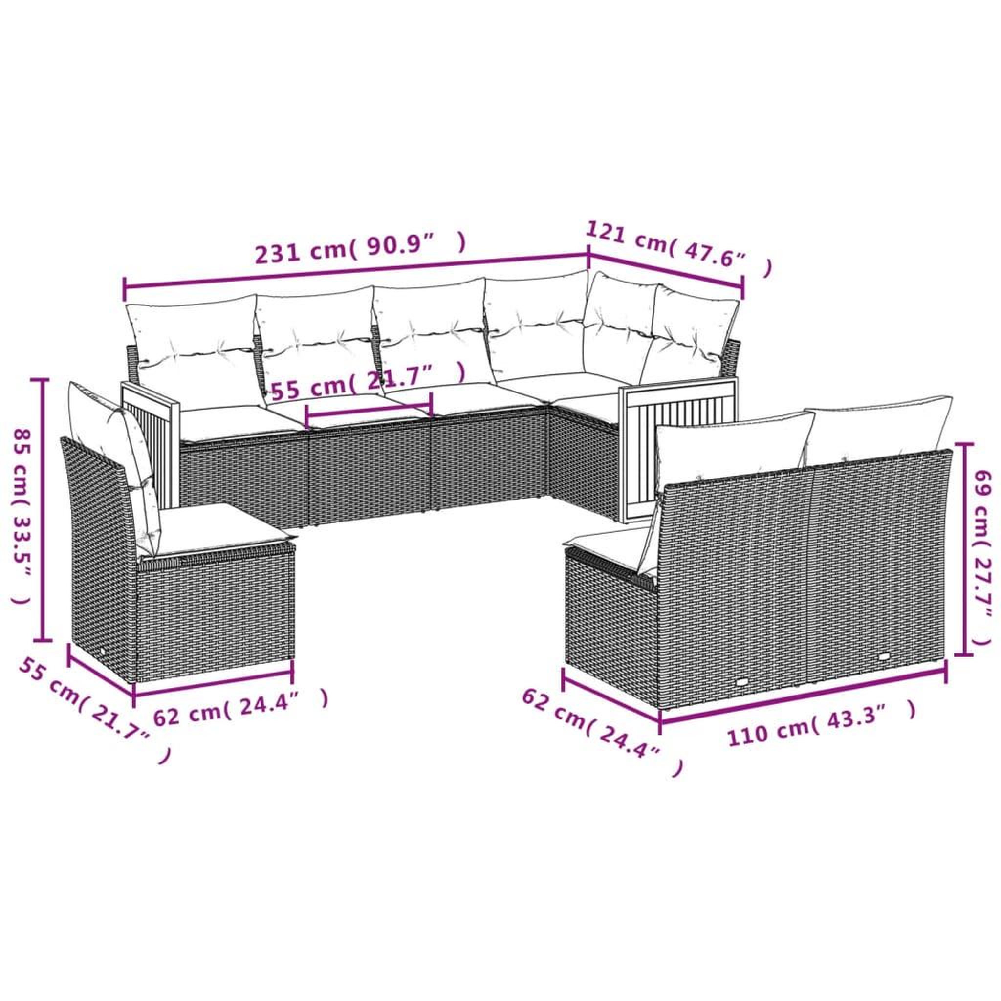Voir la diapositive 4 : VIDAXL Salon de jardin 8 pcs avec coussins noir resine tressee