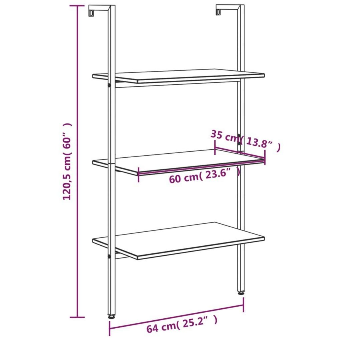 VIDAXL Etagere inclinee 3 niveaux Marron clair et noir 64x35x120,5 cm