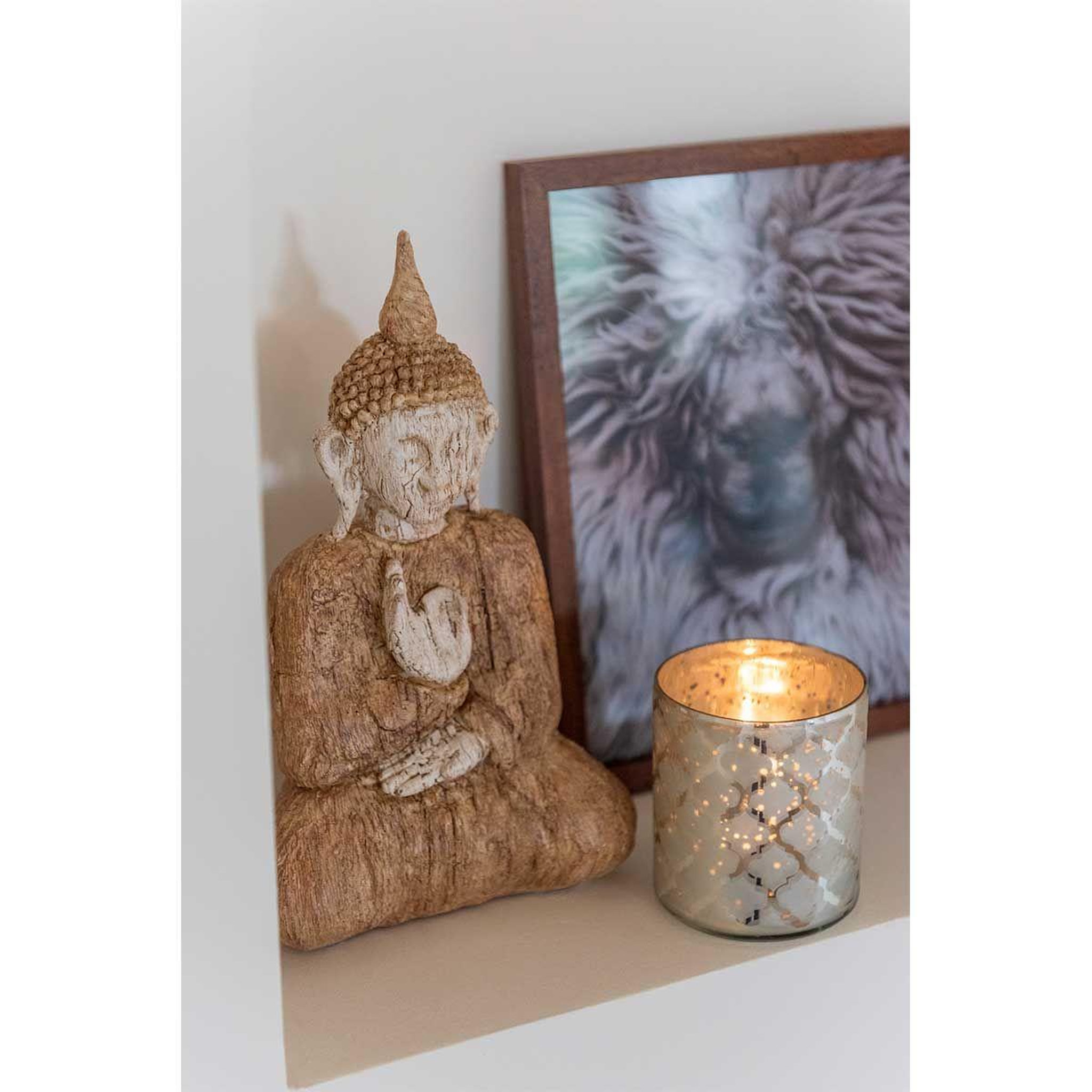 Voir la diapositive 2 : J-LINE Statuette Déco  Bouddha Assis  26cm Beige