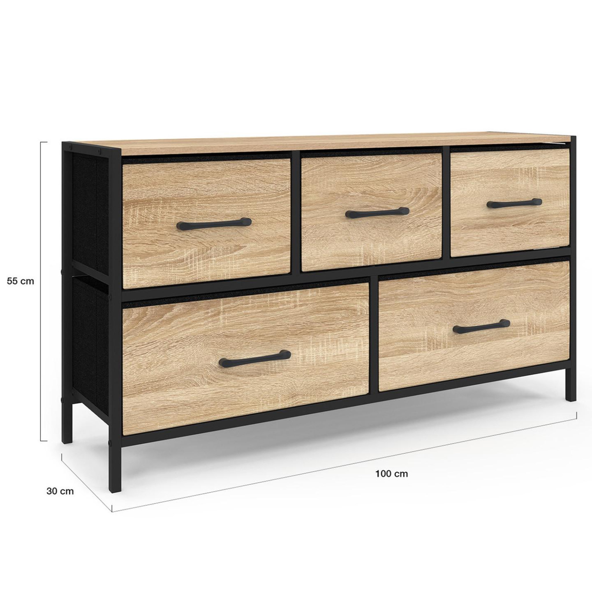 Voir la diapositive 5 : ID MARKET Commode 5 tiroirs en tissu utah h.55 cm meuble de rangement design industriel