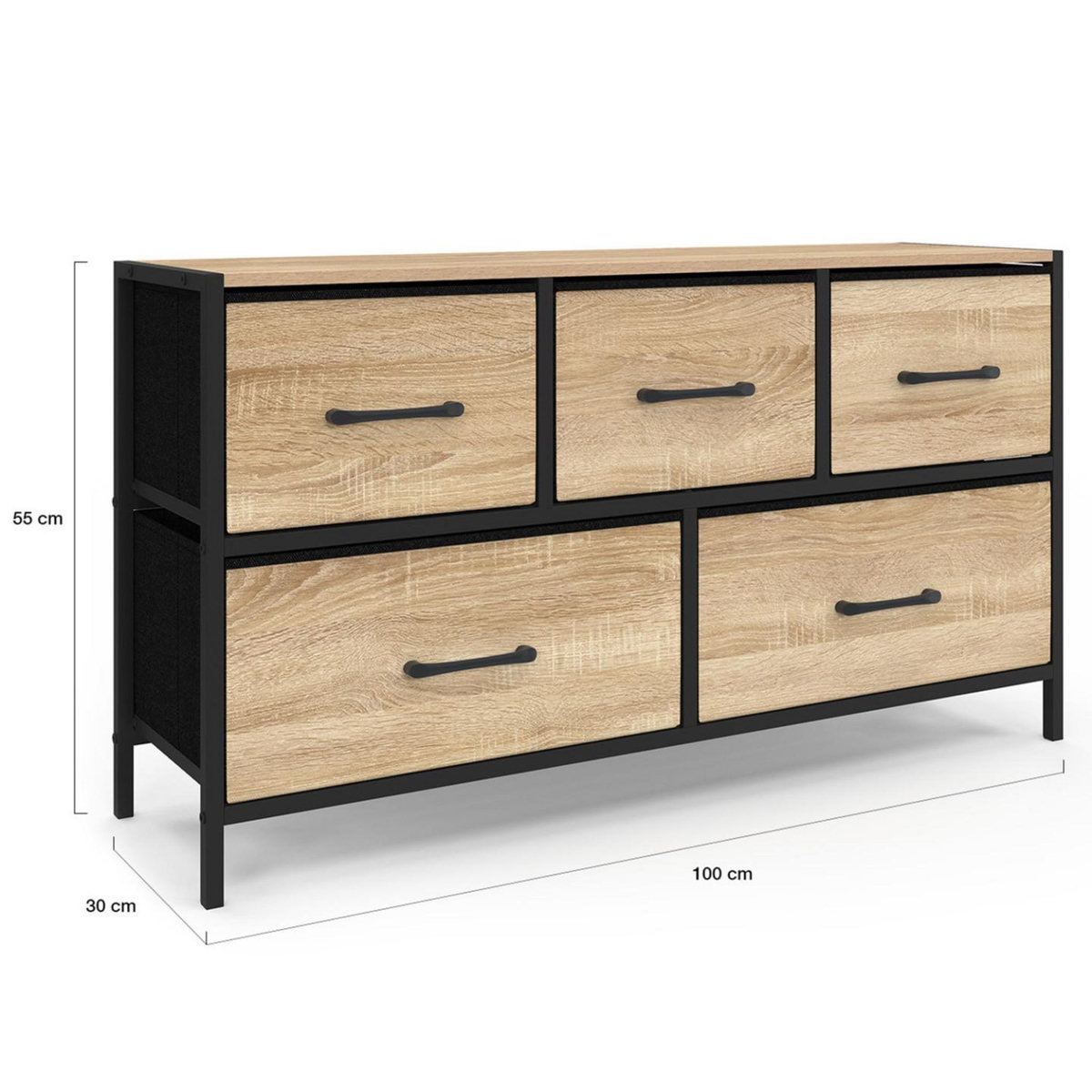 ID MARKET Commode 5 tiroirs en tissu UTAH H.55 cm meuble de rangement design industriel