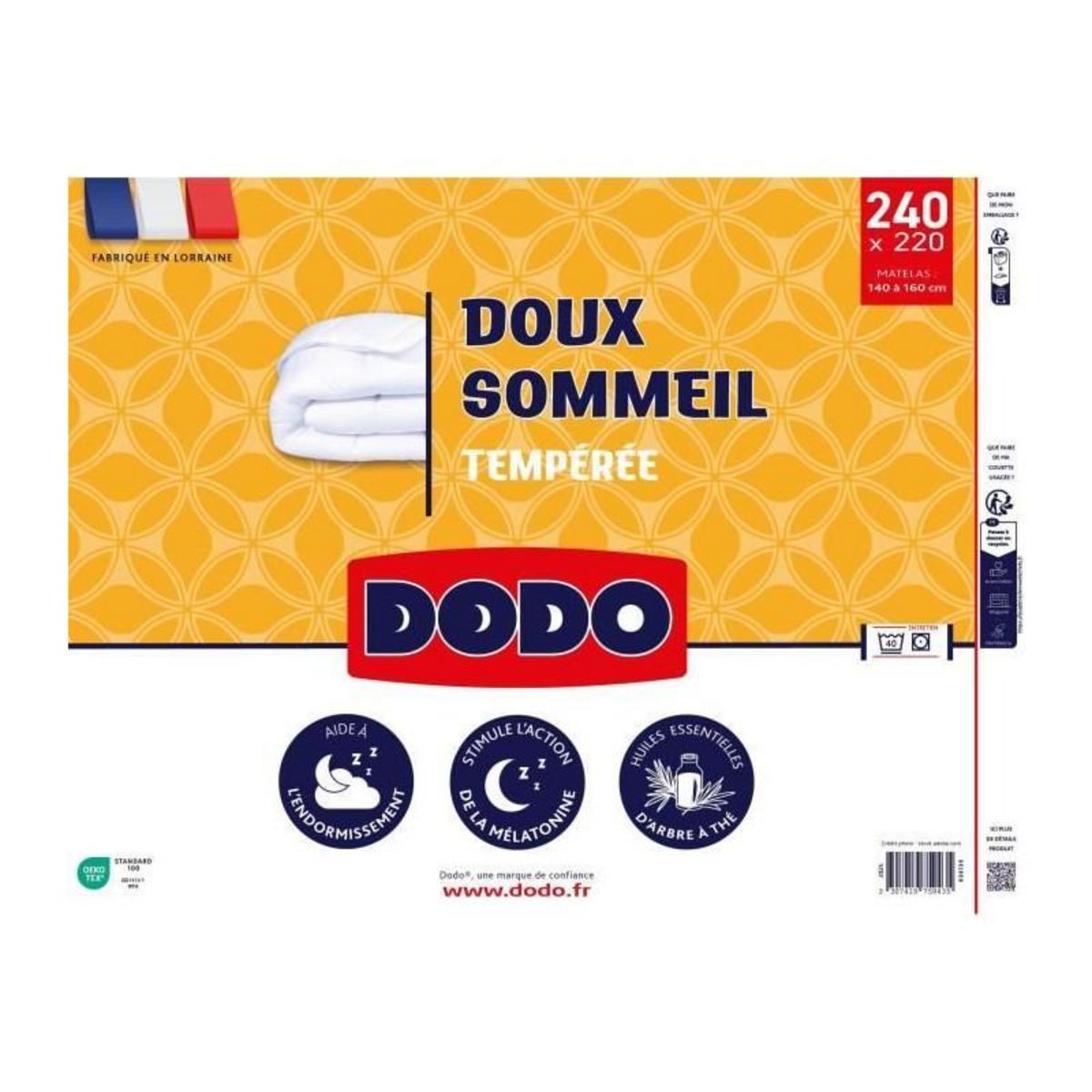 DODO DODO - Couette tempérée 300 g/m² - DOUX SOMMEIL - 220 x 240 cm - Blanc