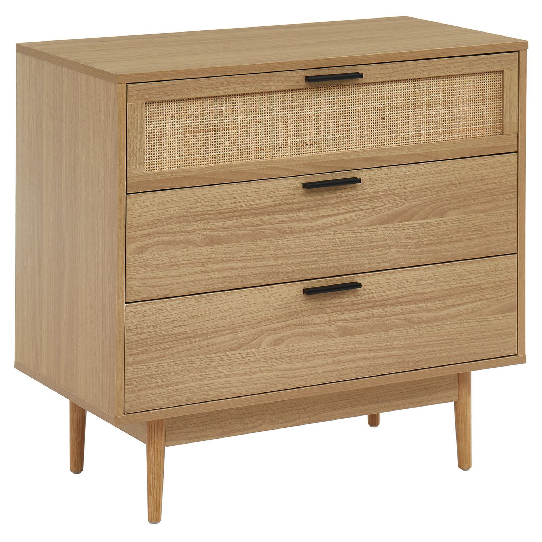 Voir la diapositive 1 : Commode 3 Tiroirs Cannage Naturel- Décor Imitation Bois L80cm AMANDINE