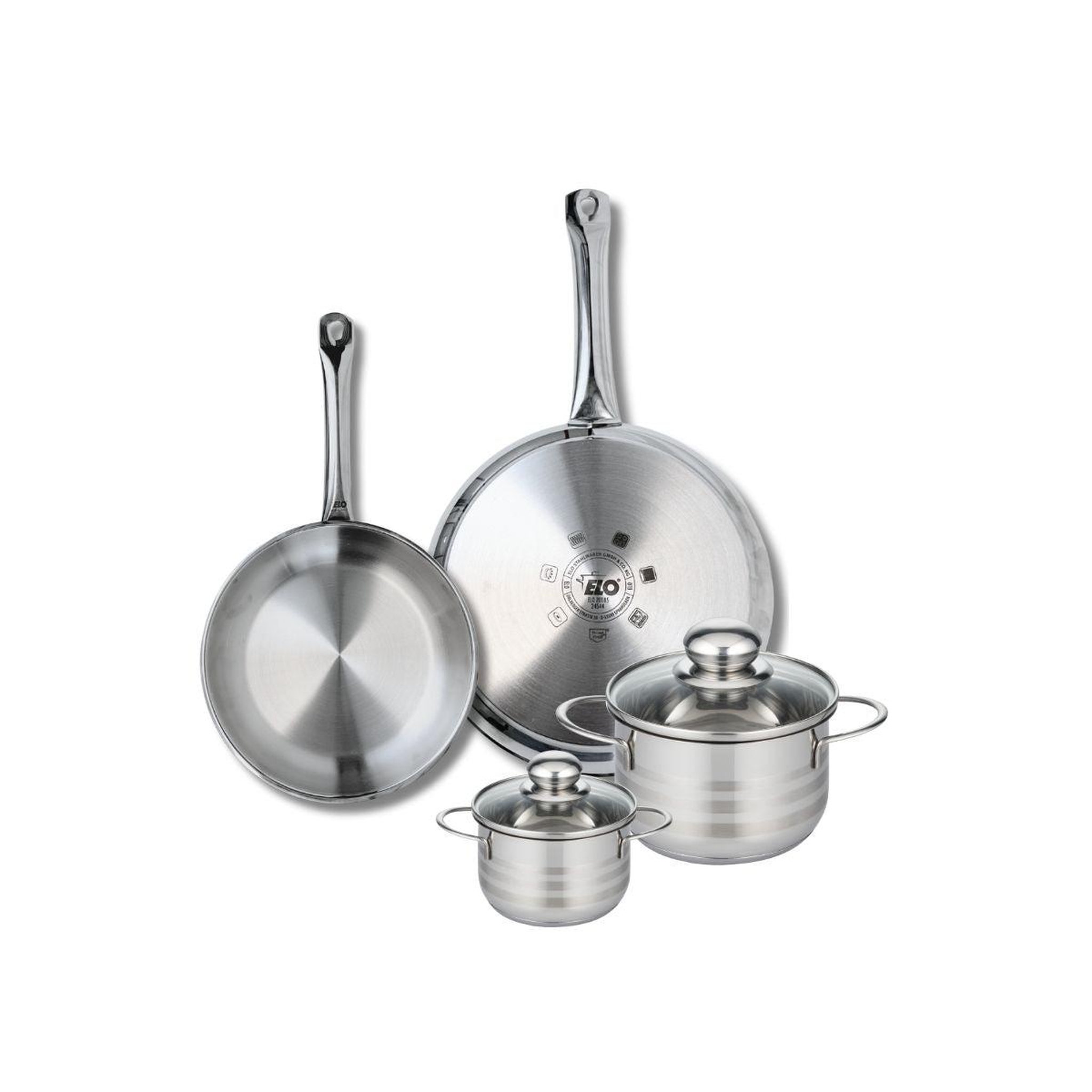 ELO Ensemble de 2 poêles de cuisson 24 et 28 cm et 2 faitouts 12 et 16 cm elo profi brillant